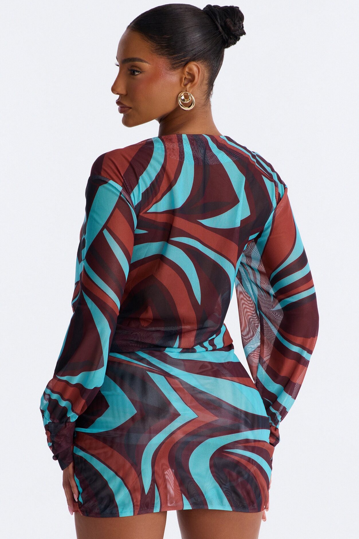 Skylar Swirl Mesh Mini Dress - Blue/combo