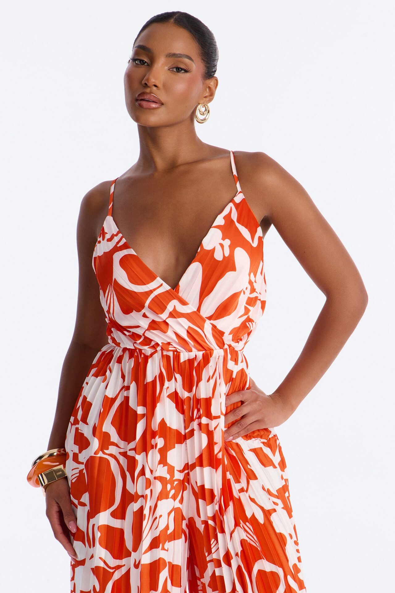 Dana Satin Wide Leg Jumpsuit - Orange