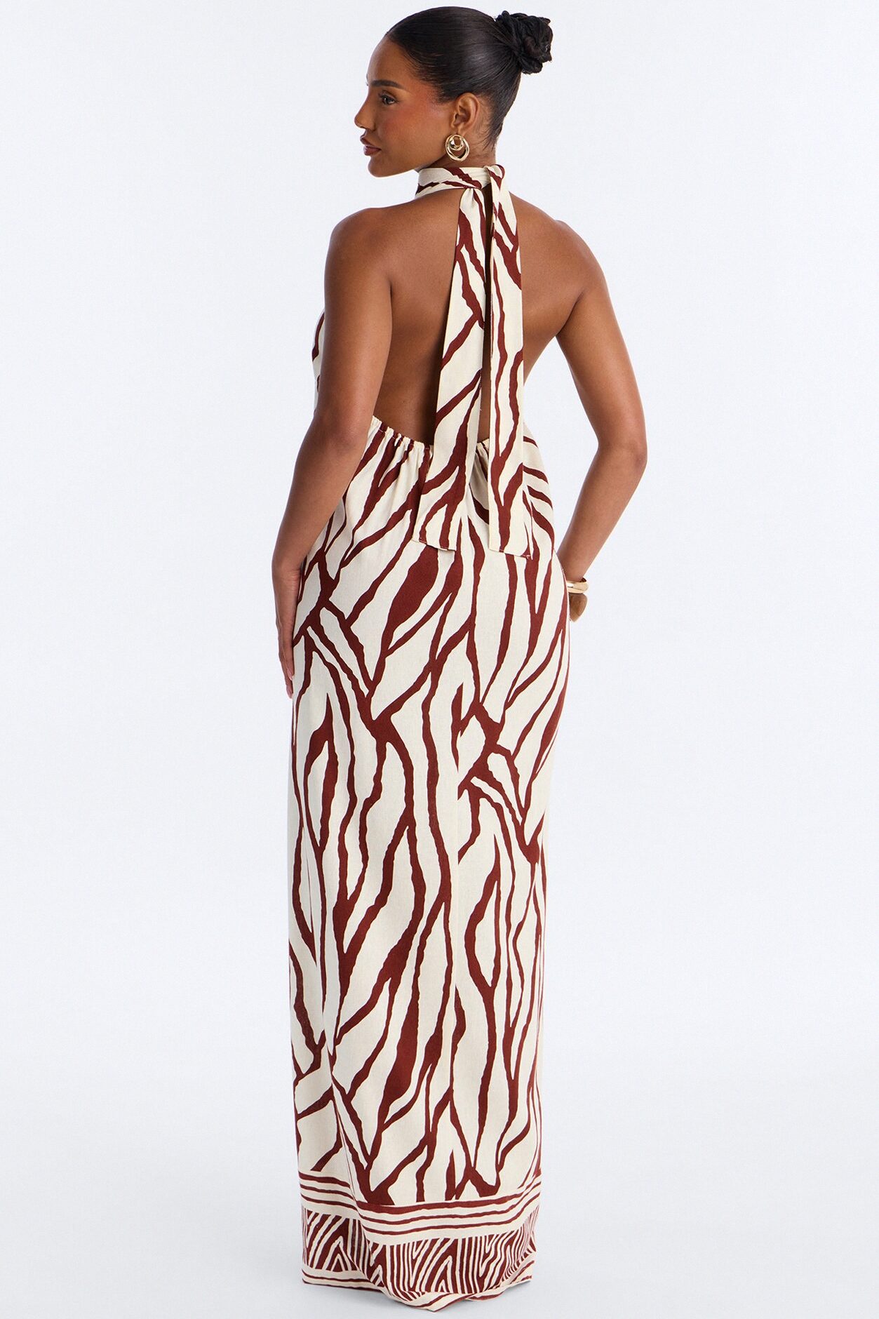 Jazlyn Printed Linen Maxi Dress - Brown/combo