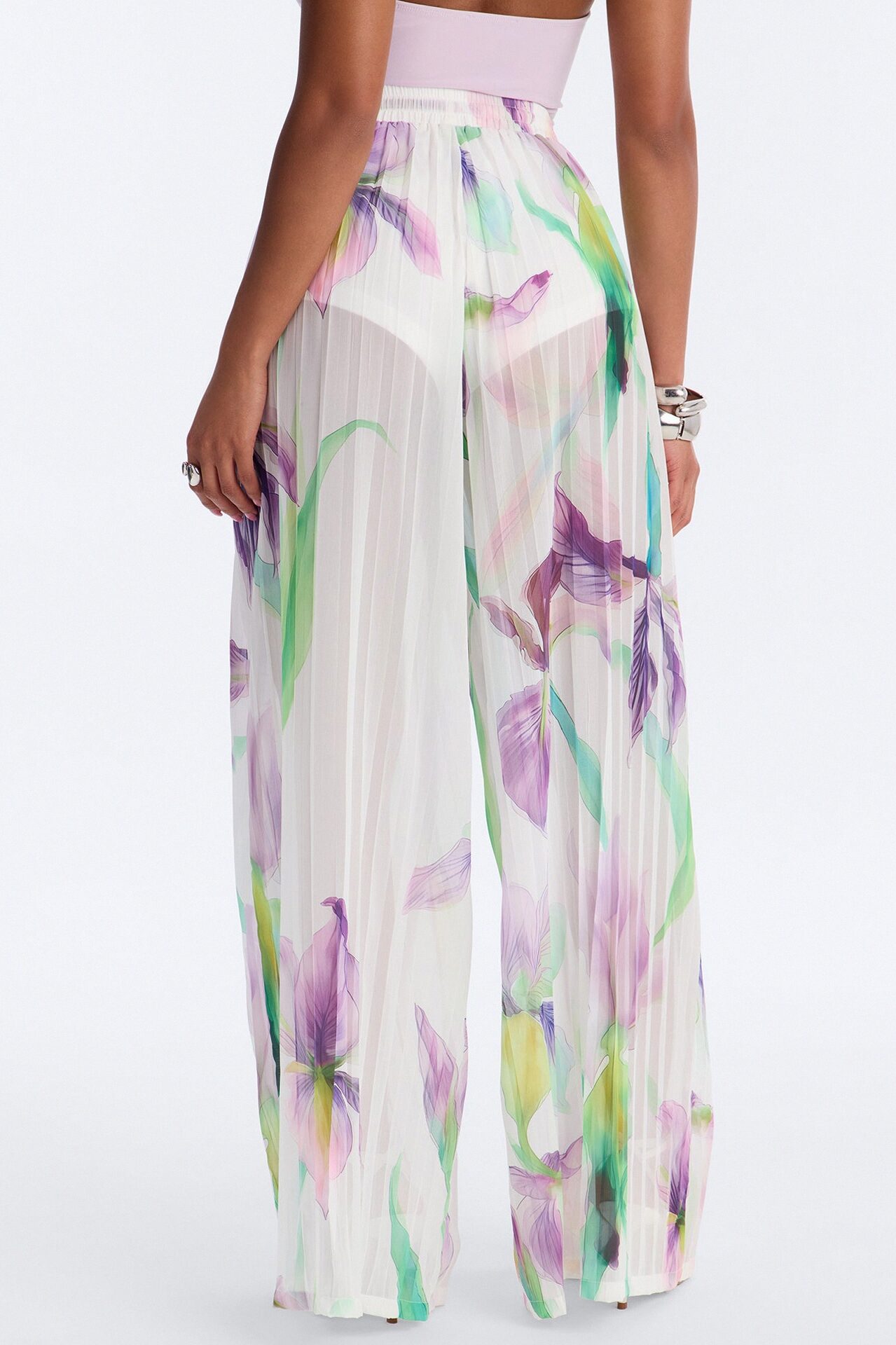 Daniella Pleated Chiffon Wide Leg Pant - Ivory/combo