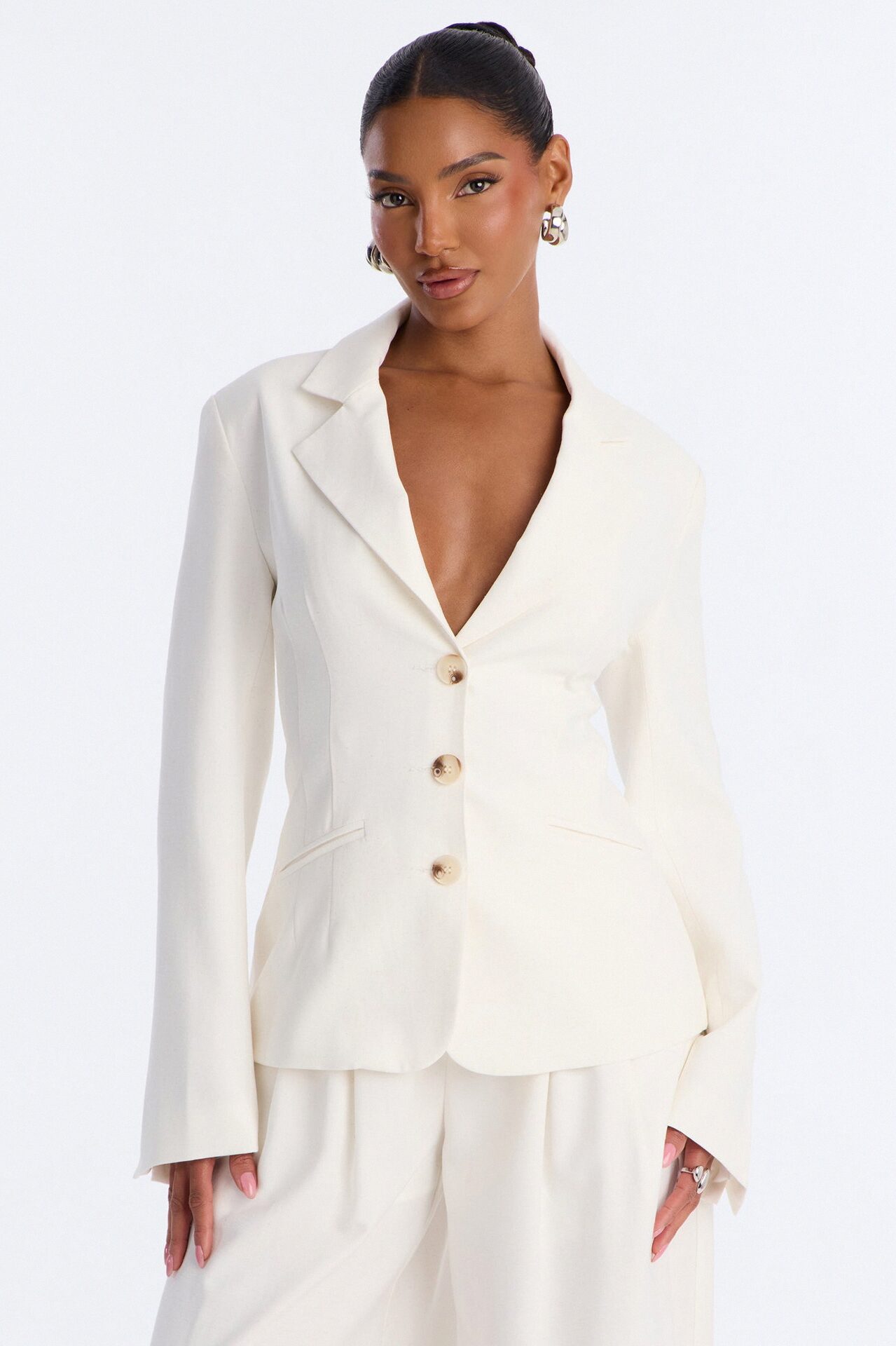 Elyse Linen Fitted Blazer - White