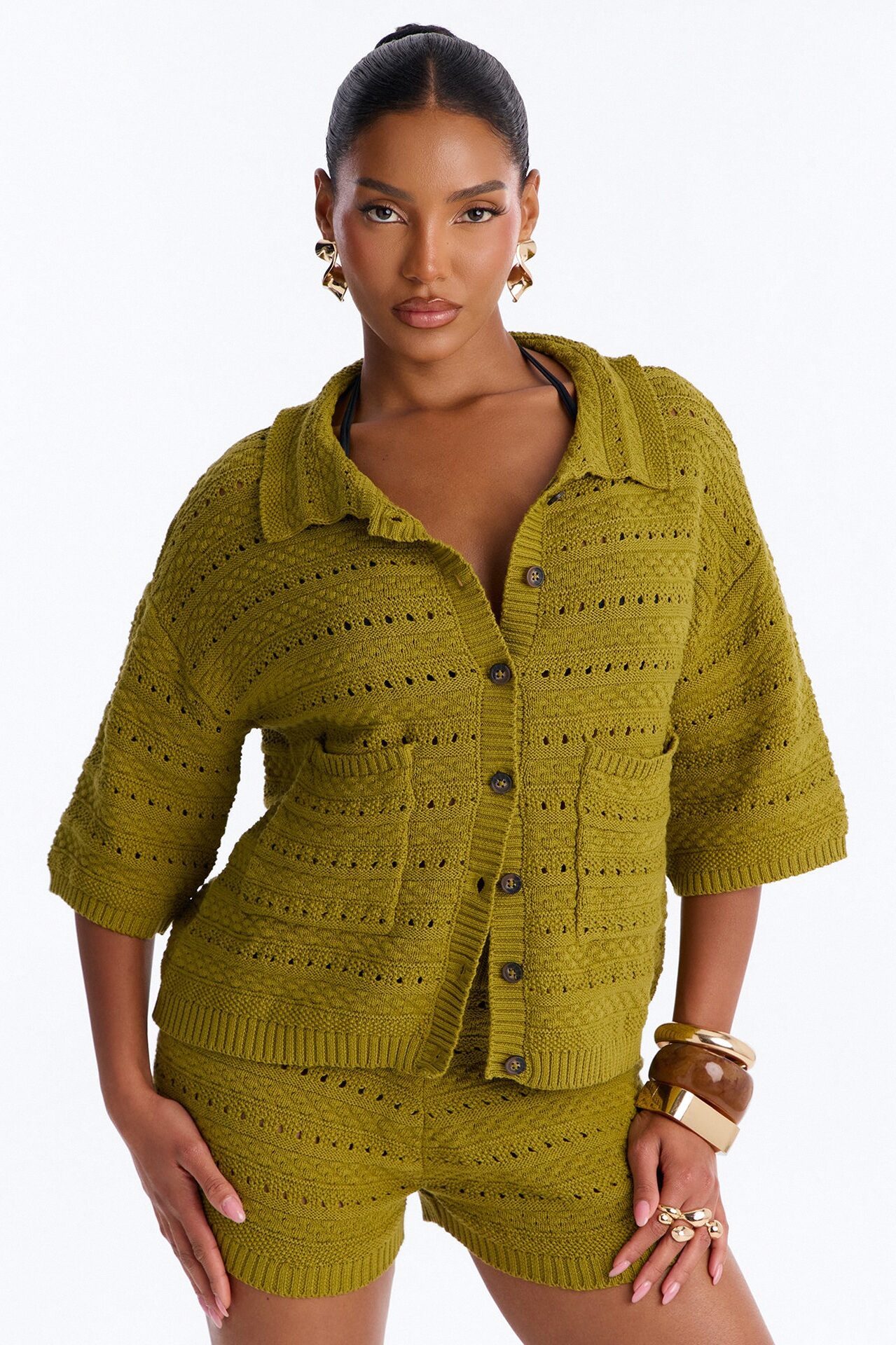 Free Spirit Crochet Short Set - Chartreuse