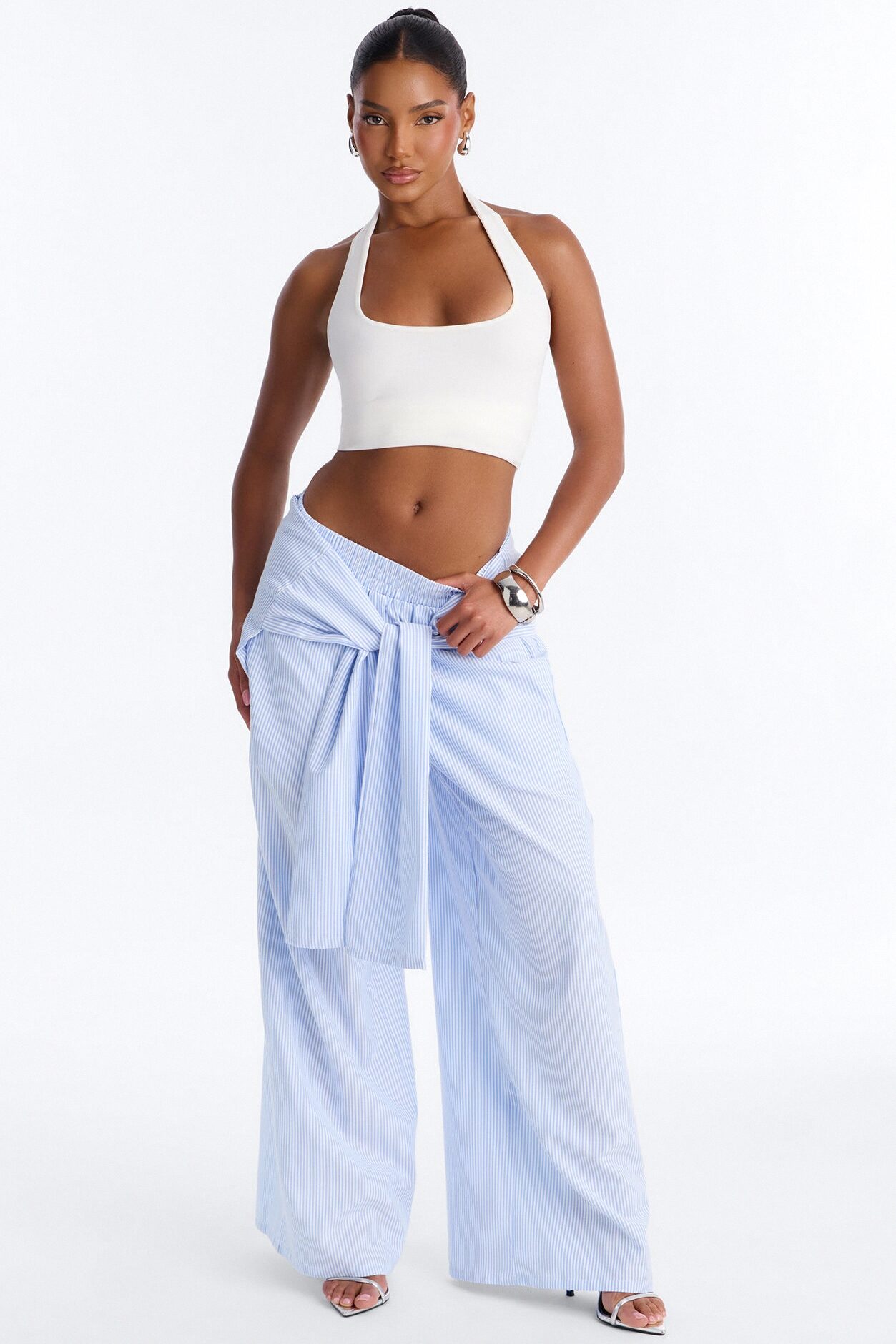 Daily Practice Pinstripe Wrap Waist 2 Piece Pant - Blue