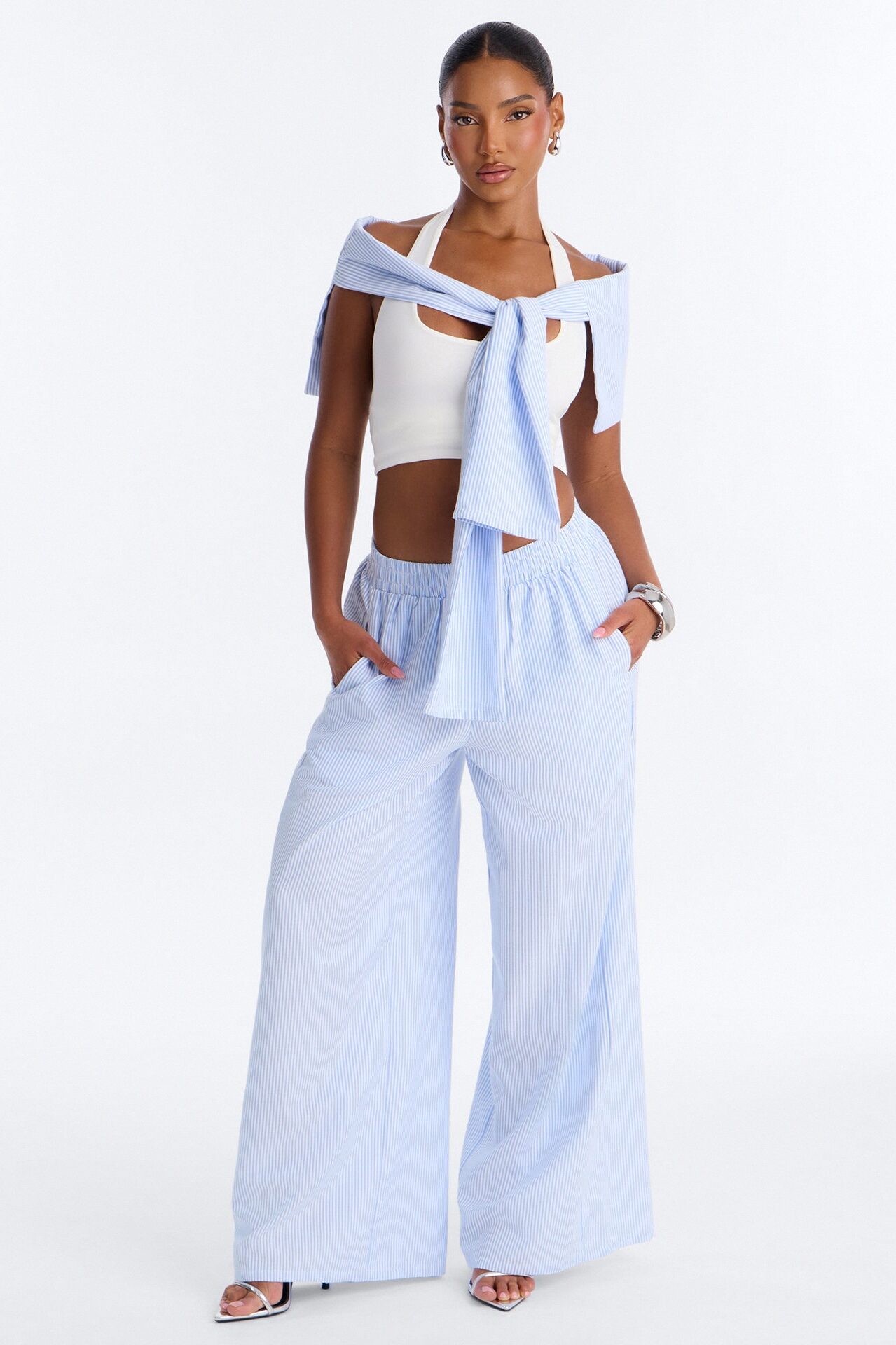Daily Practice Pinstripe Wrap Waist 2 Piece Pant - Blue