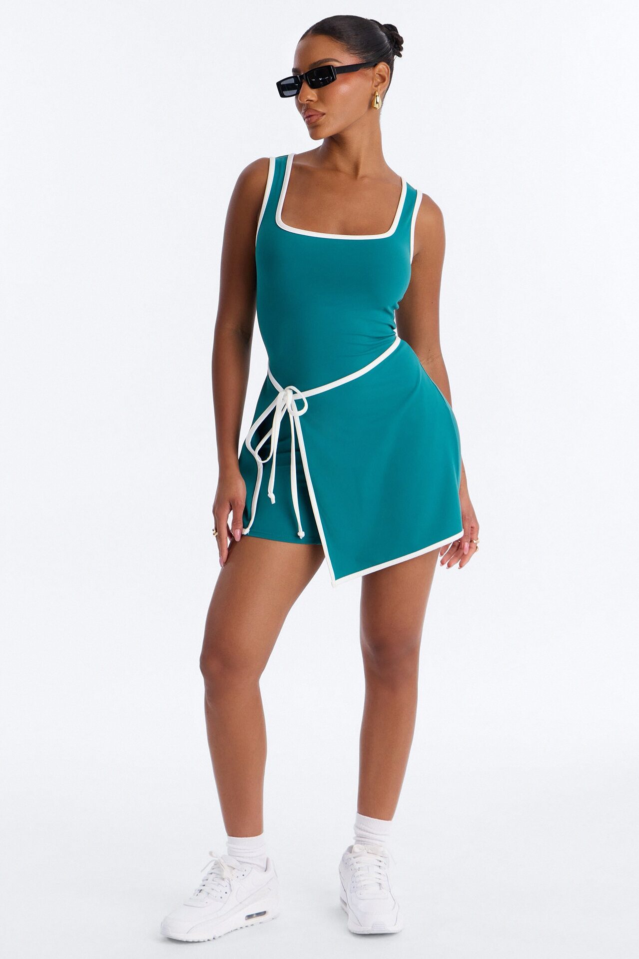 Match Point Tie Waist Romper - Hunter