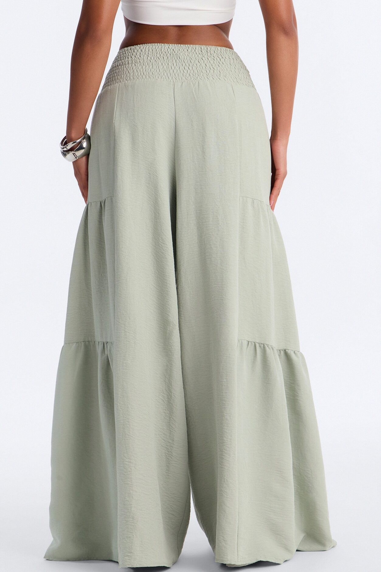 Tatiana Tiered Wide Leg Tie Waist Pant - Sage