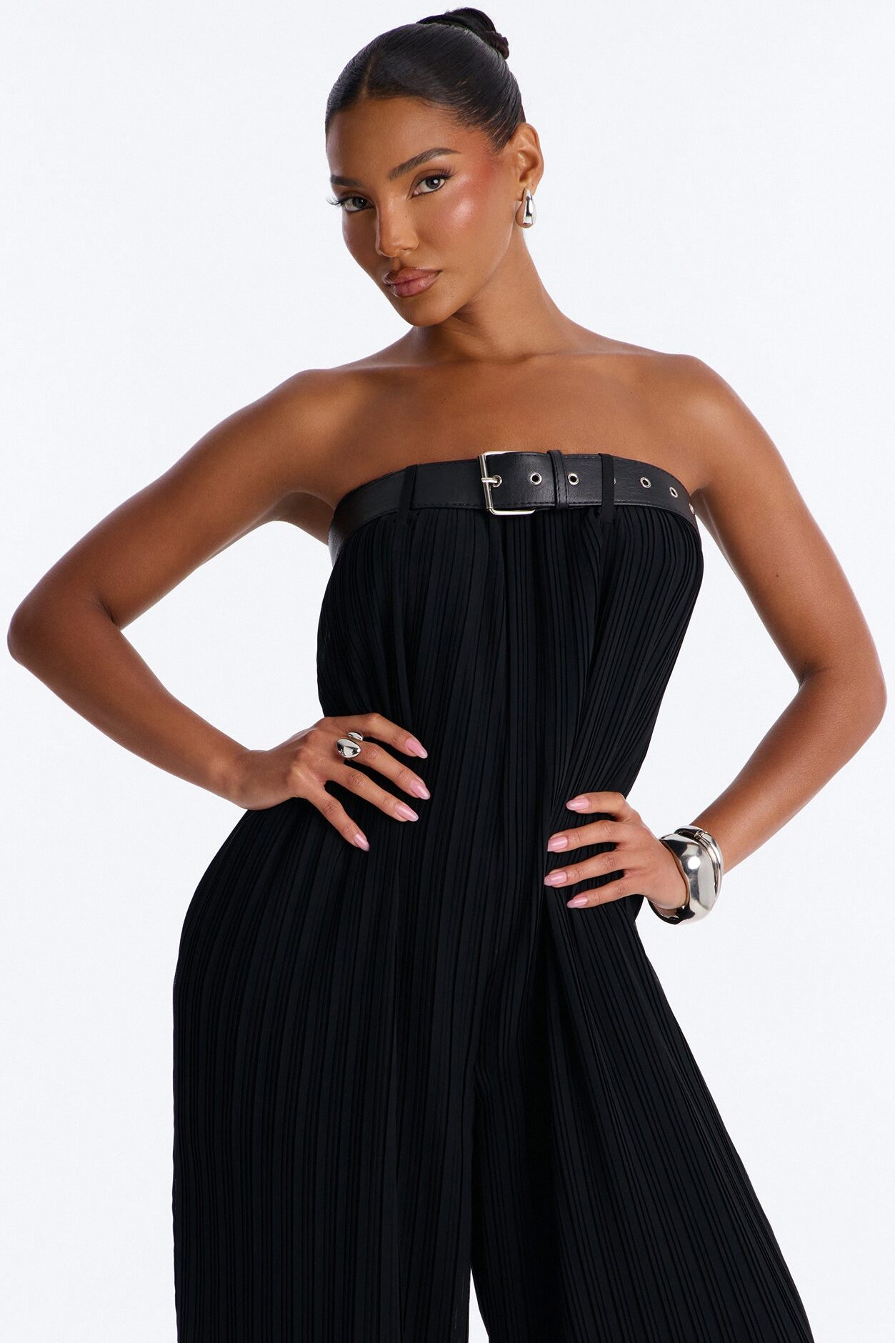 Paloma Chiffon Belted Wide Leg Jumpsuit - Black