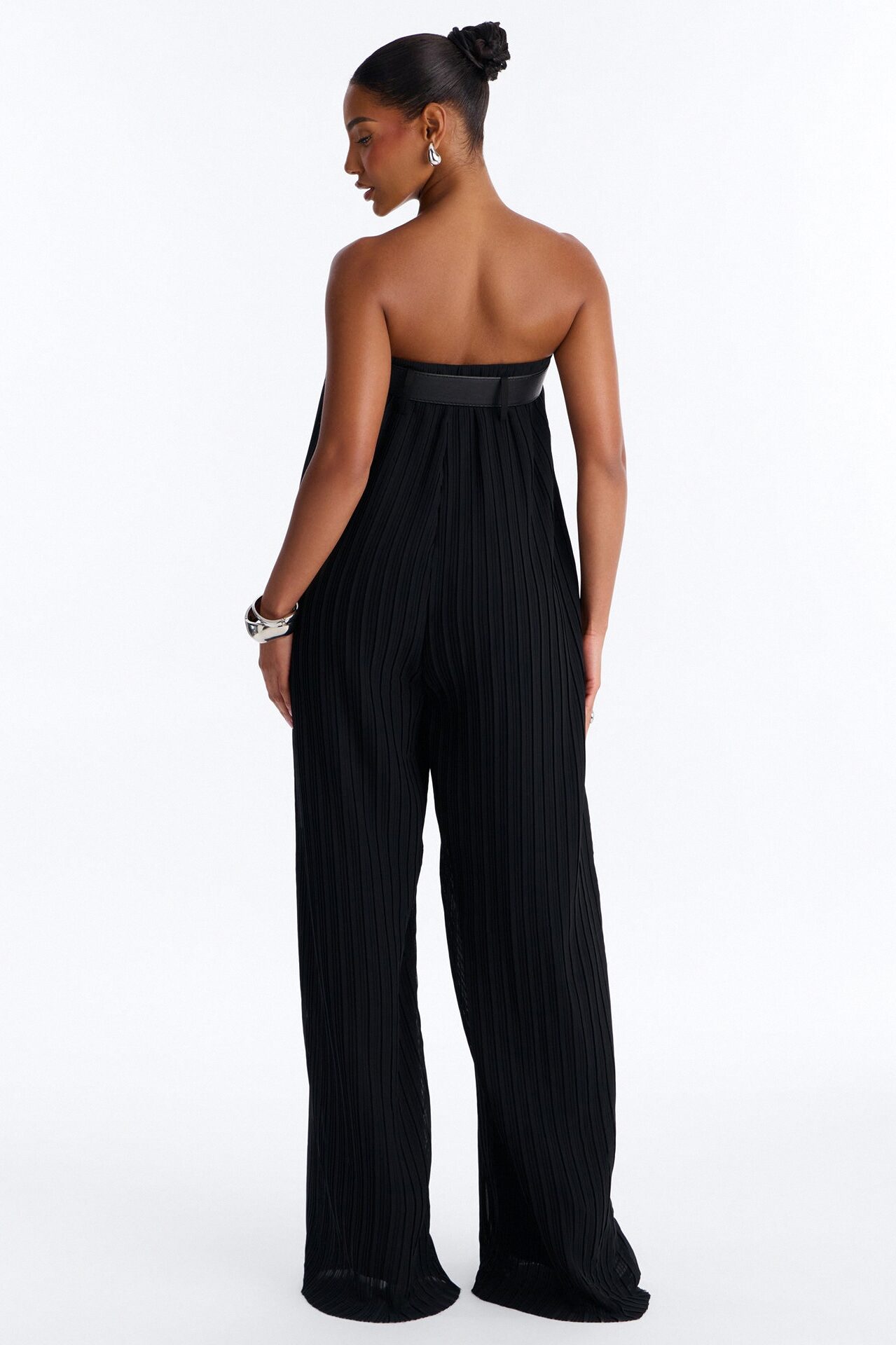 Paloma Chiffon Belted Wide Leg Jumpsuit - Black
