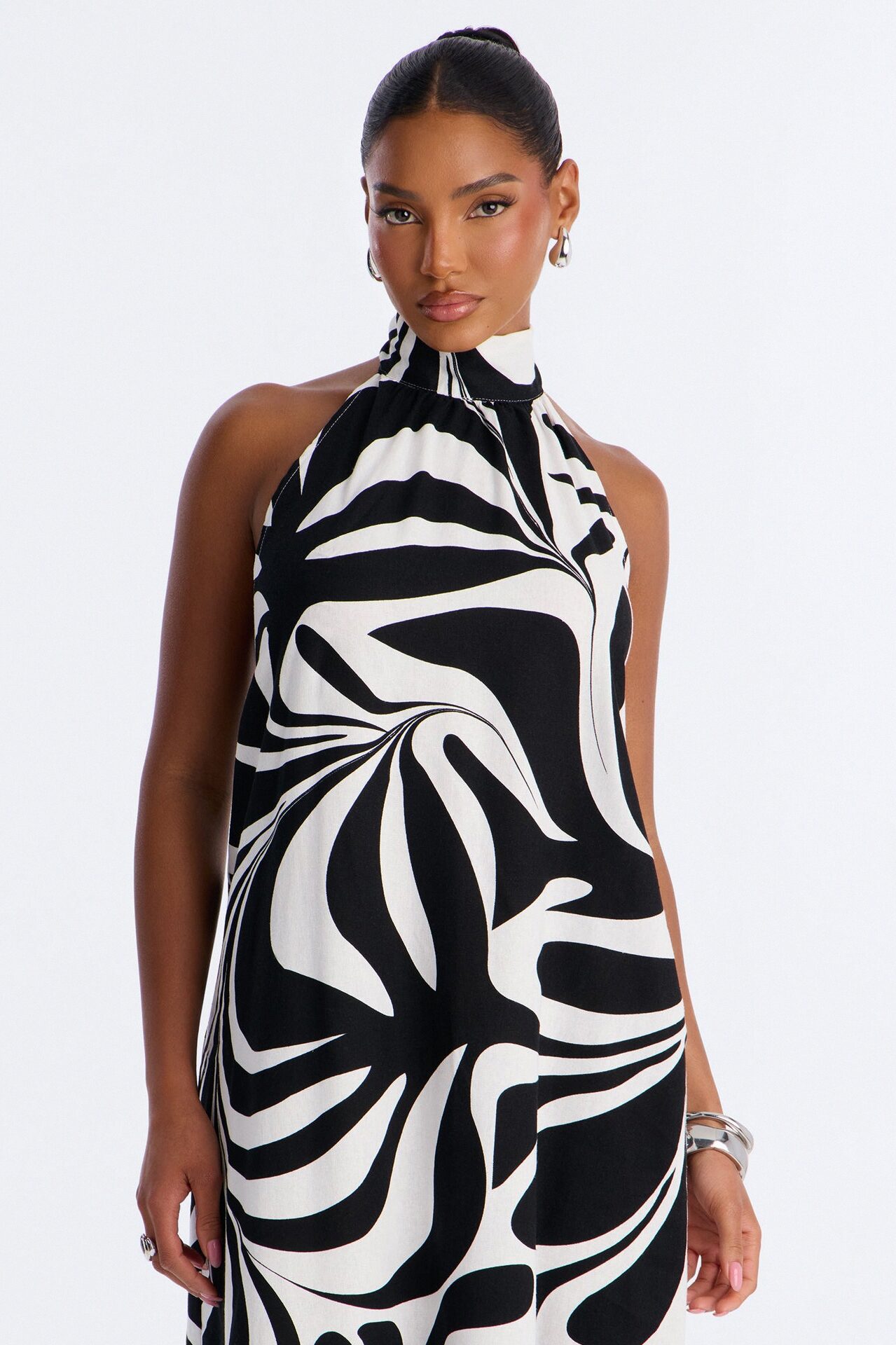 Jazlyn Printed Linen Maxi Dress - Black/combo