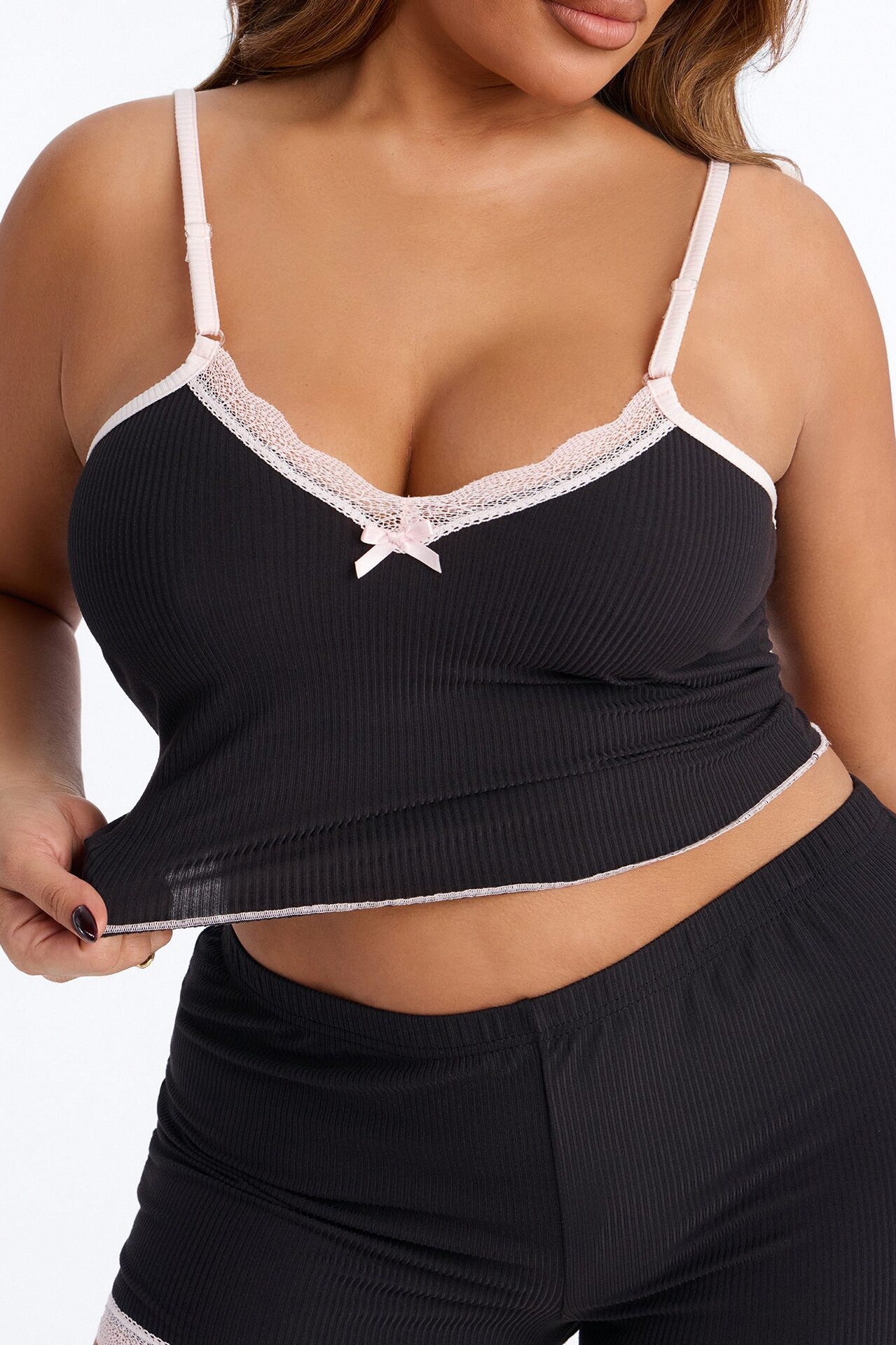 Always On My Mind Ribbed PJ Short Set - Black/Pink