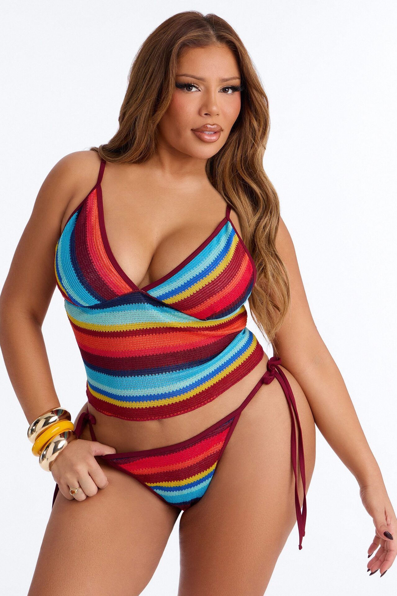 Samira Textured Stripe Tankini 2 Piece Bikini - Blue/combo