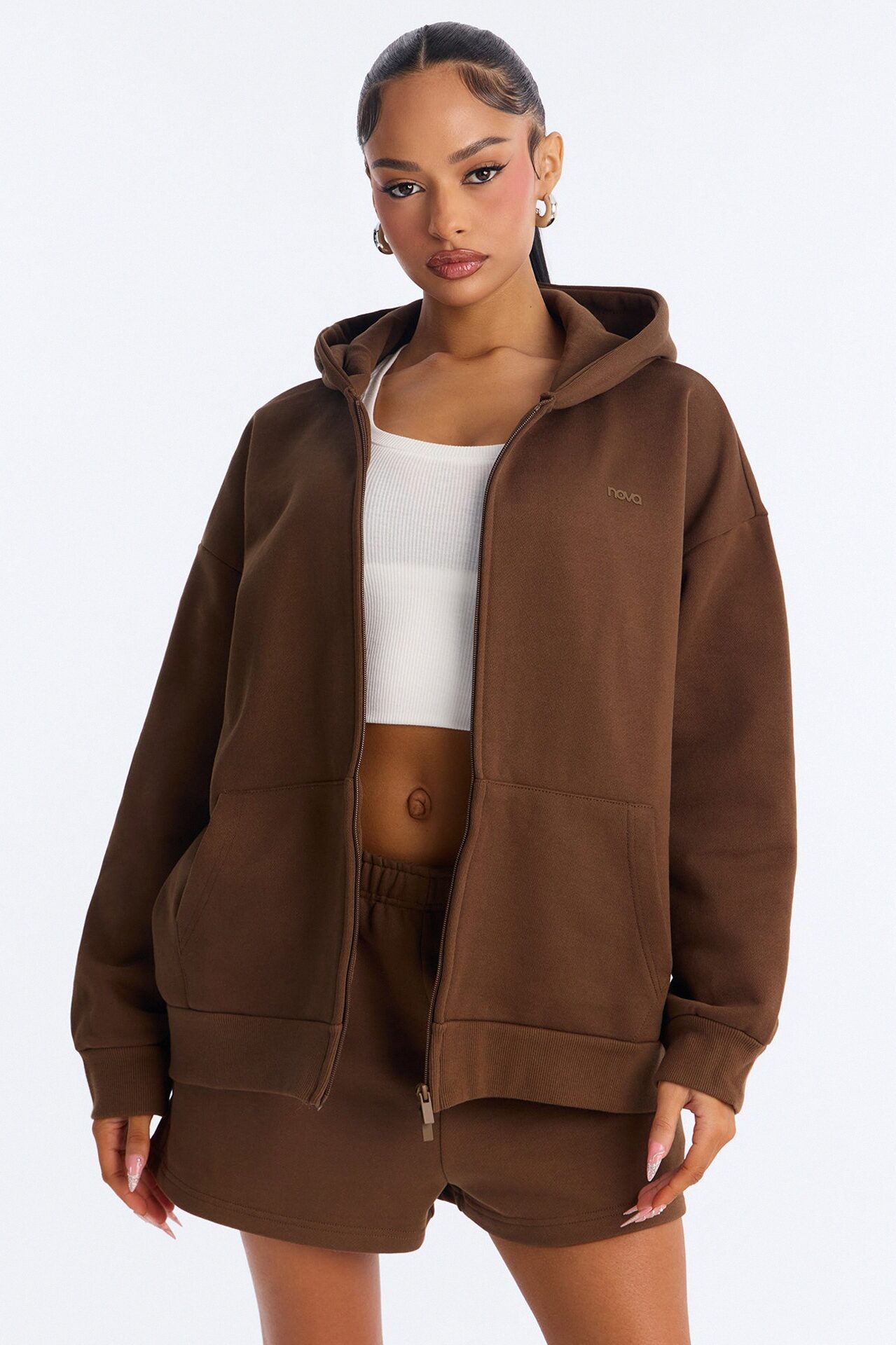 Libby Full Zip Hoodie Fleece Sweatshirt - Brown