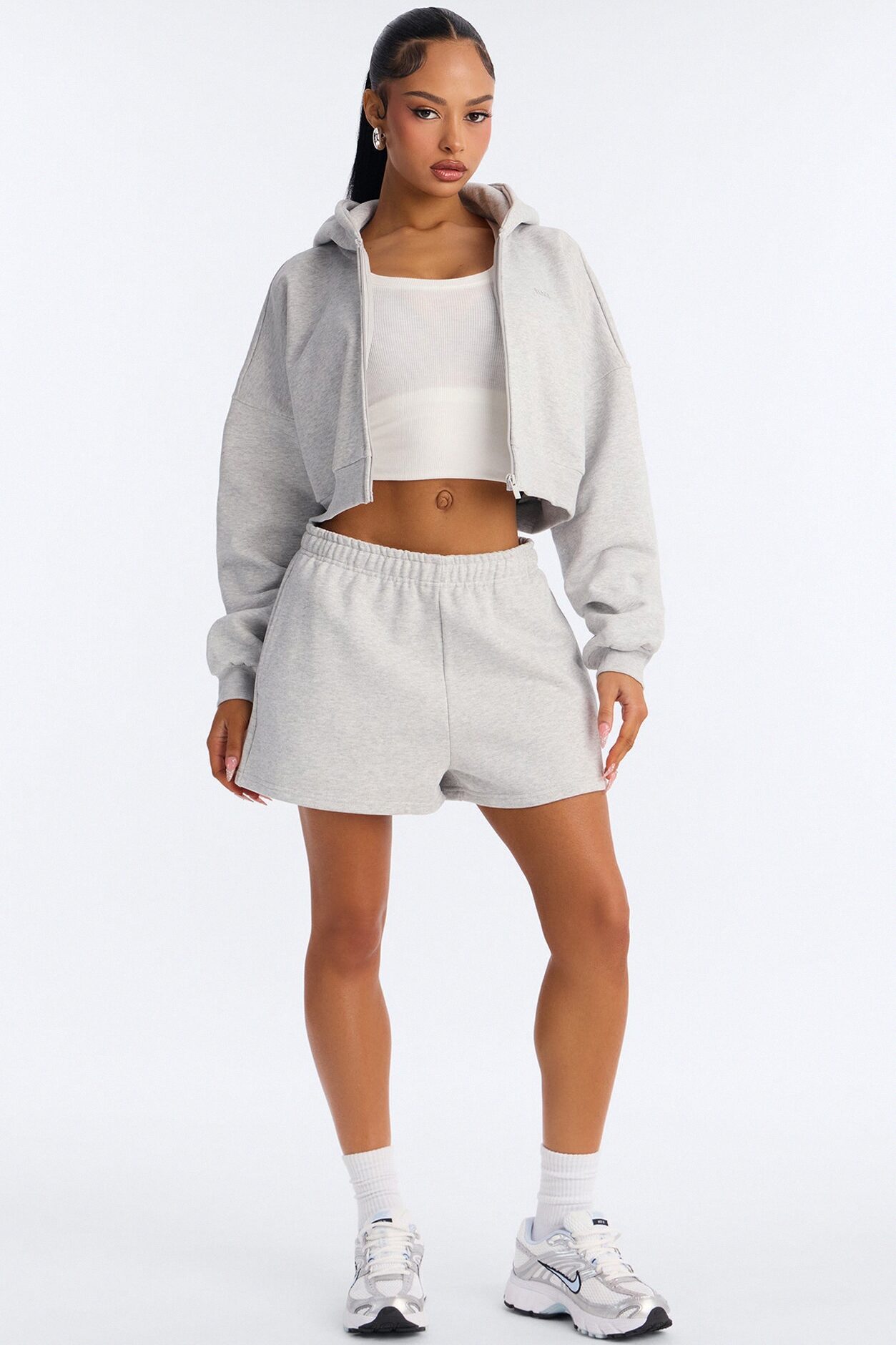 Libby Boxy Crop Zip Hoodie Fleece Sweatshirt - Heather Grey