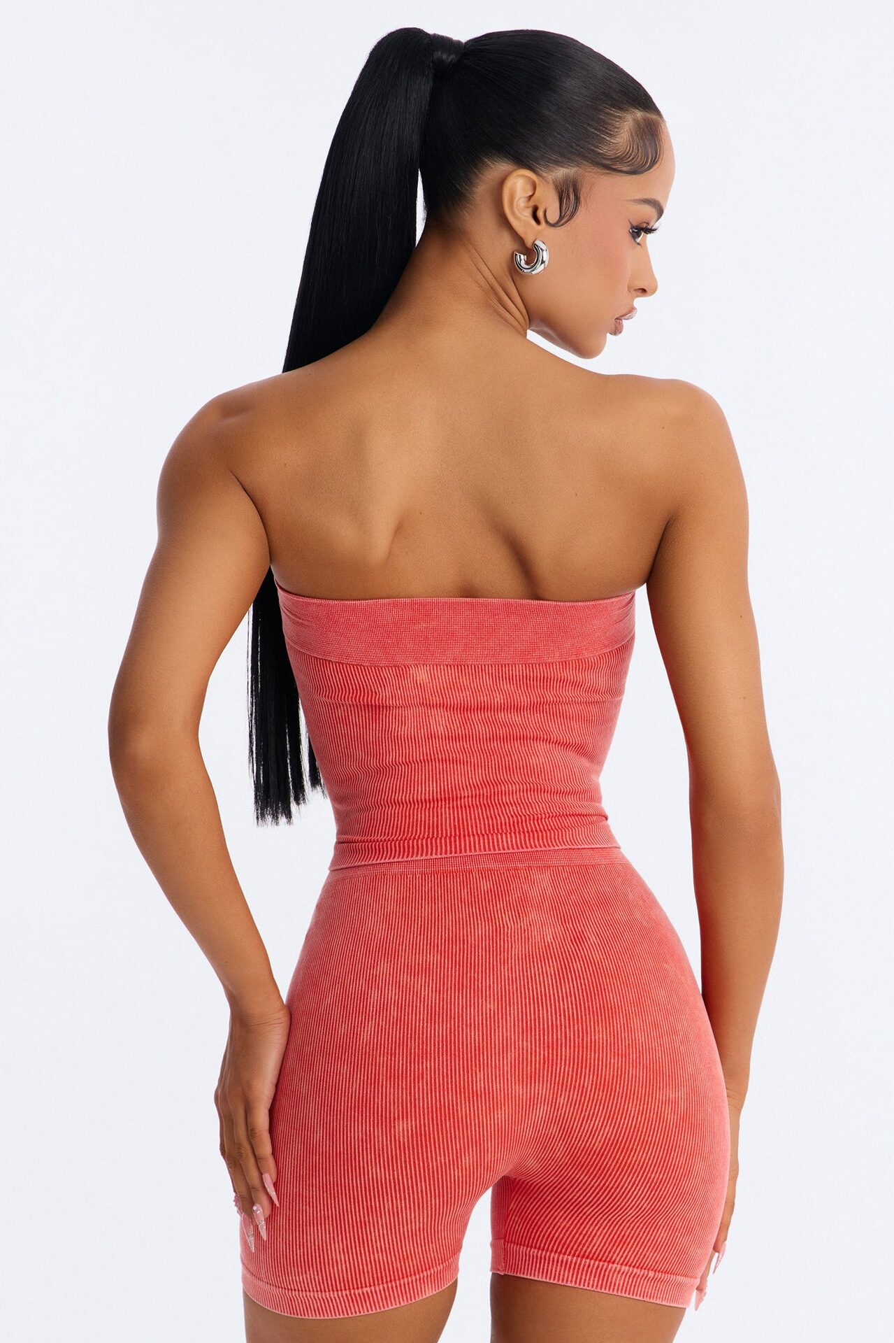 Off Duty Mineral Washed Strapless Short Set - Tomato Red