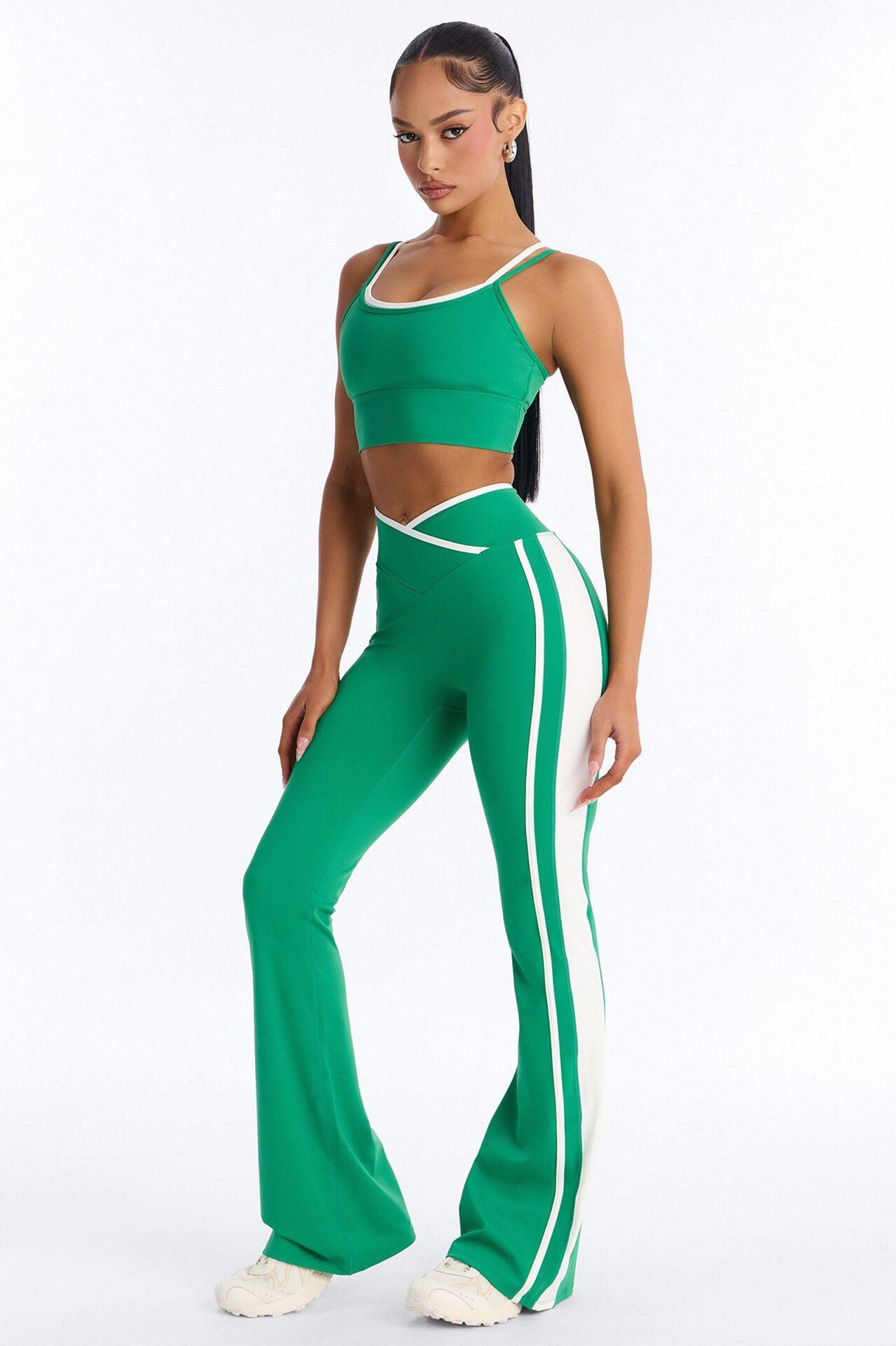 Gym Crush Active V Waist Flare Legging Set - Kelly Green