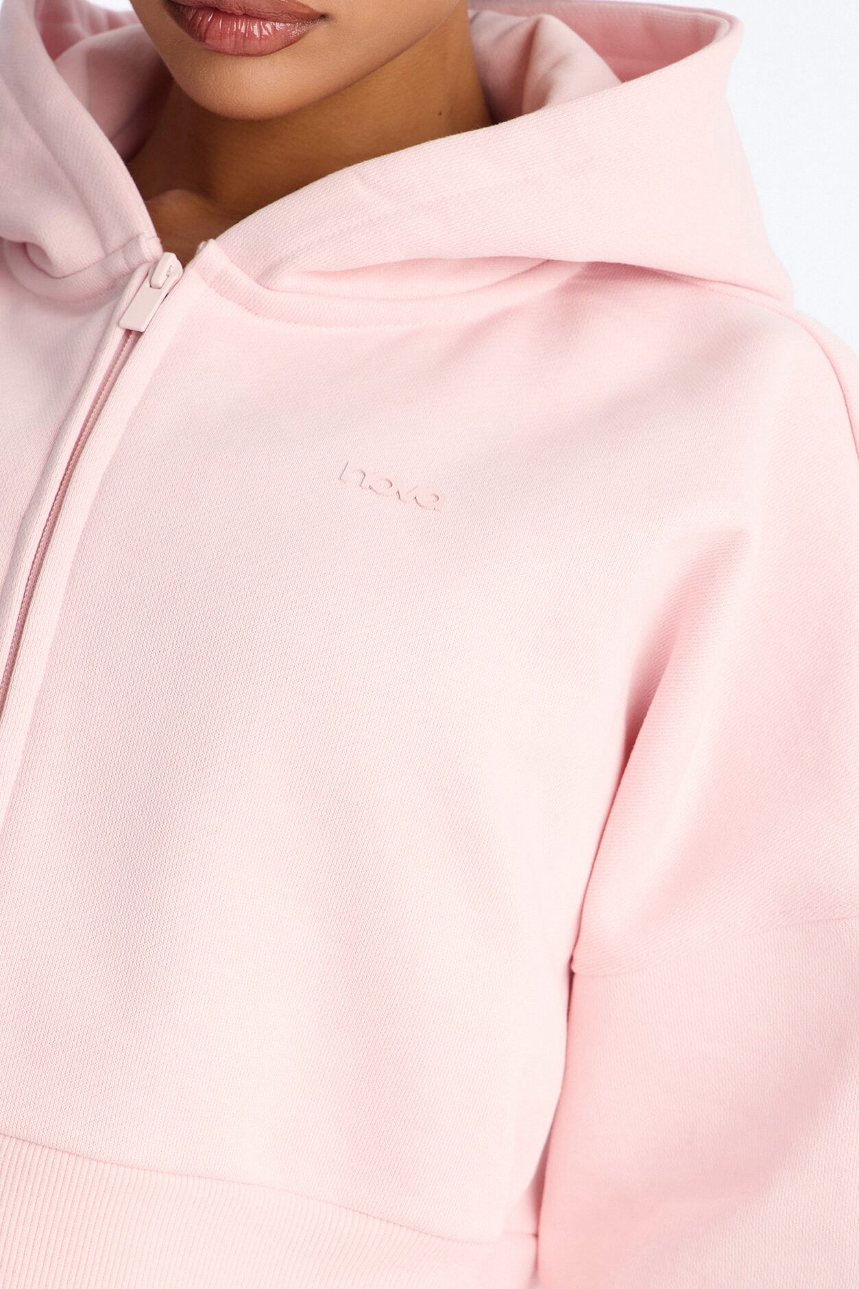 Libby Boxy Crop Zip Hoodie Fleece Sweatshirt - Pink