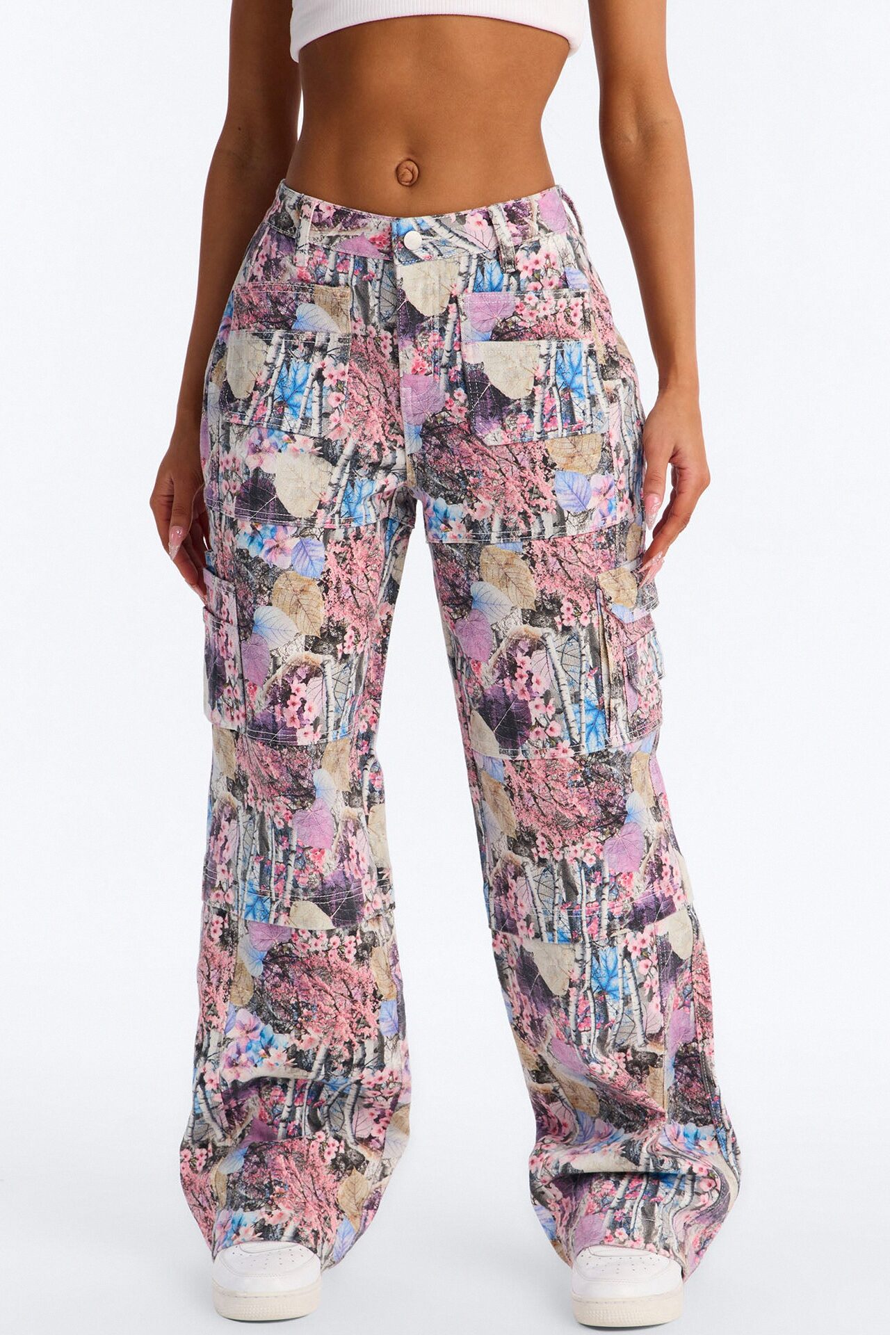 Bree Floral Camo Stretch Cargo Straight Leg Jeans - Camouflage