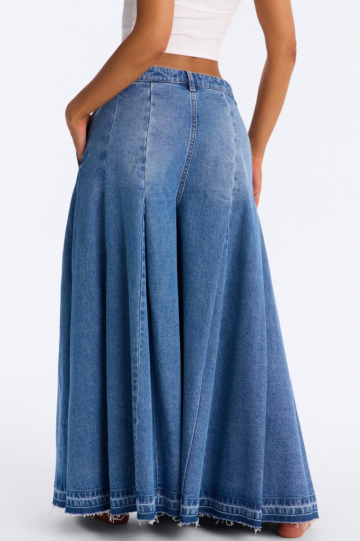 Milano Pleated Denim Culotte Jeans - Medium Wash