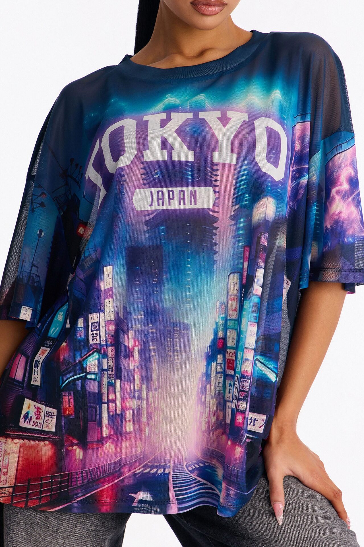 Tokyo Japan Mesh Tee - Navy/combo
