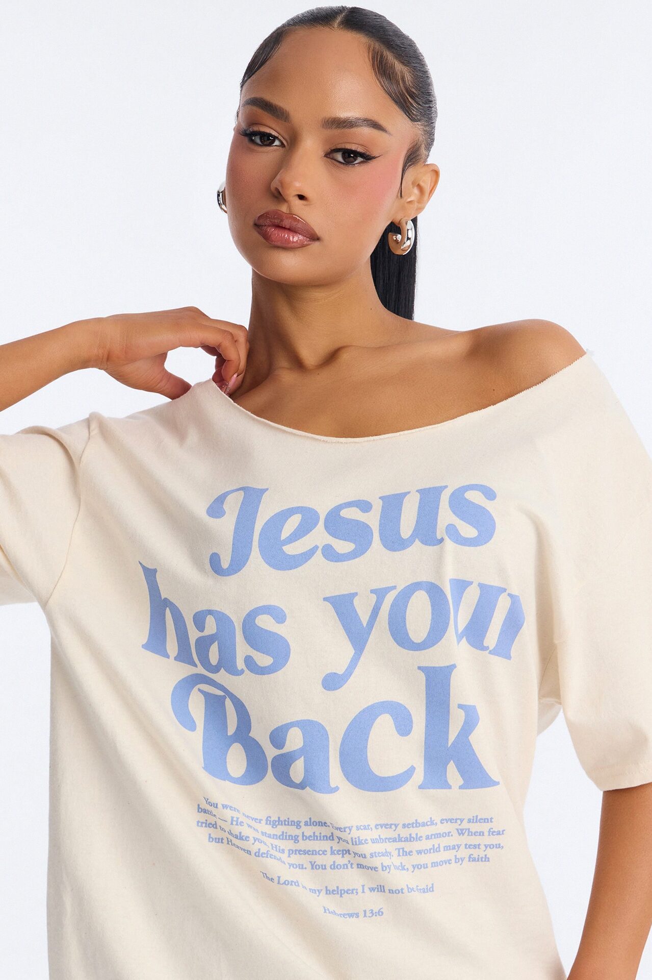 Jesus Has My Back Off Shoulder Tee - Natural