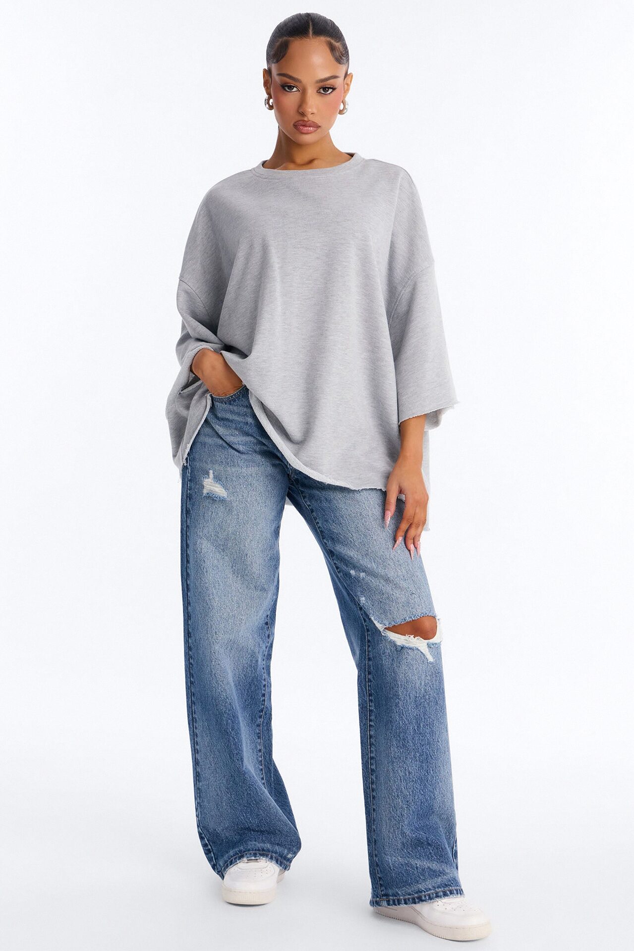 Sara Short Sleeve Oversized Top - Heather Grey