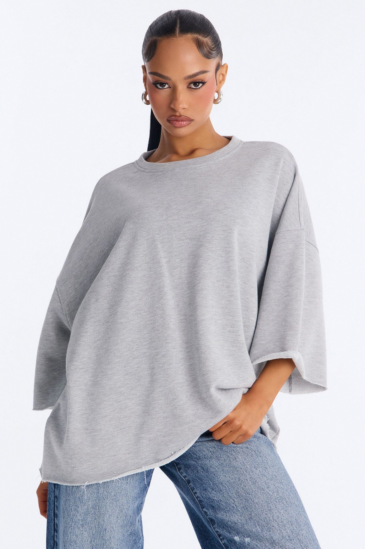 Sara Short Sleeve Oversized Top - Heather Grey