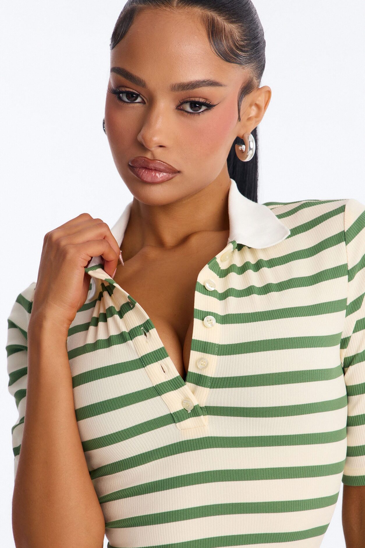 Regina Short Sleeve Polo Top - Green/combo