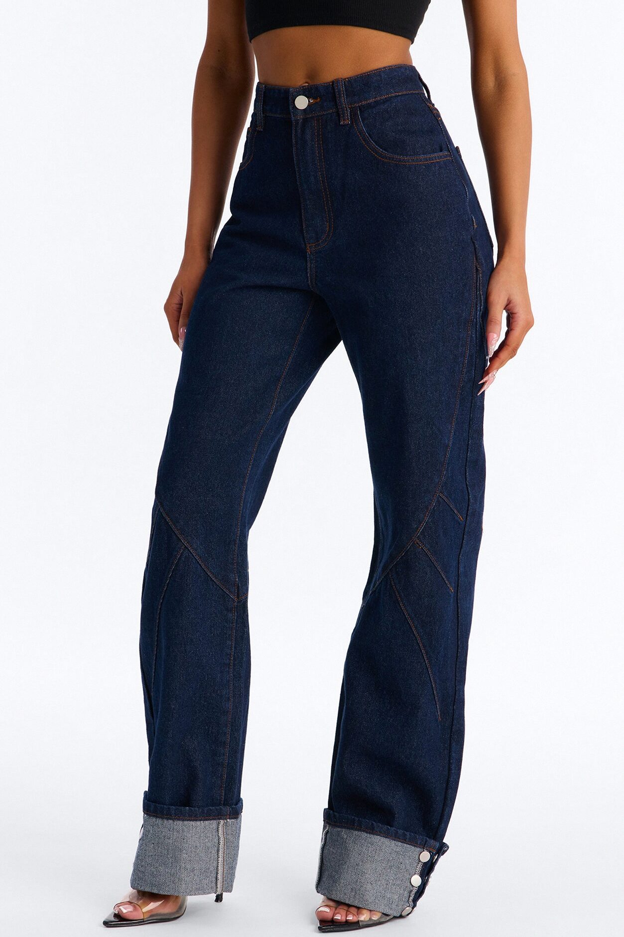 Turn It Up Cuffed Non Stretch Straight Leg Jeans - Dark Denim