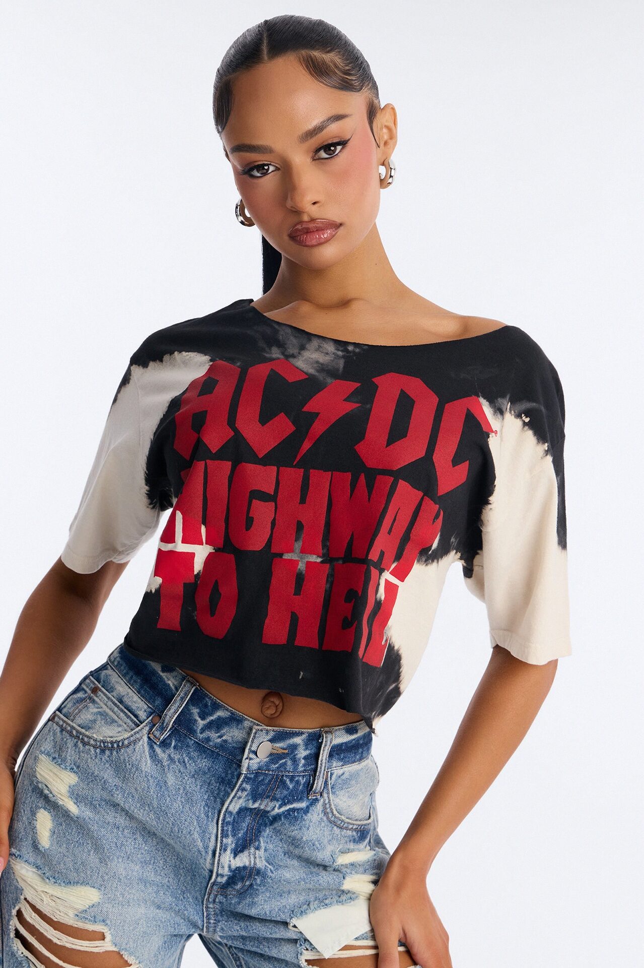 ACDC Bleached Off Shoulder Top - Black/combo