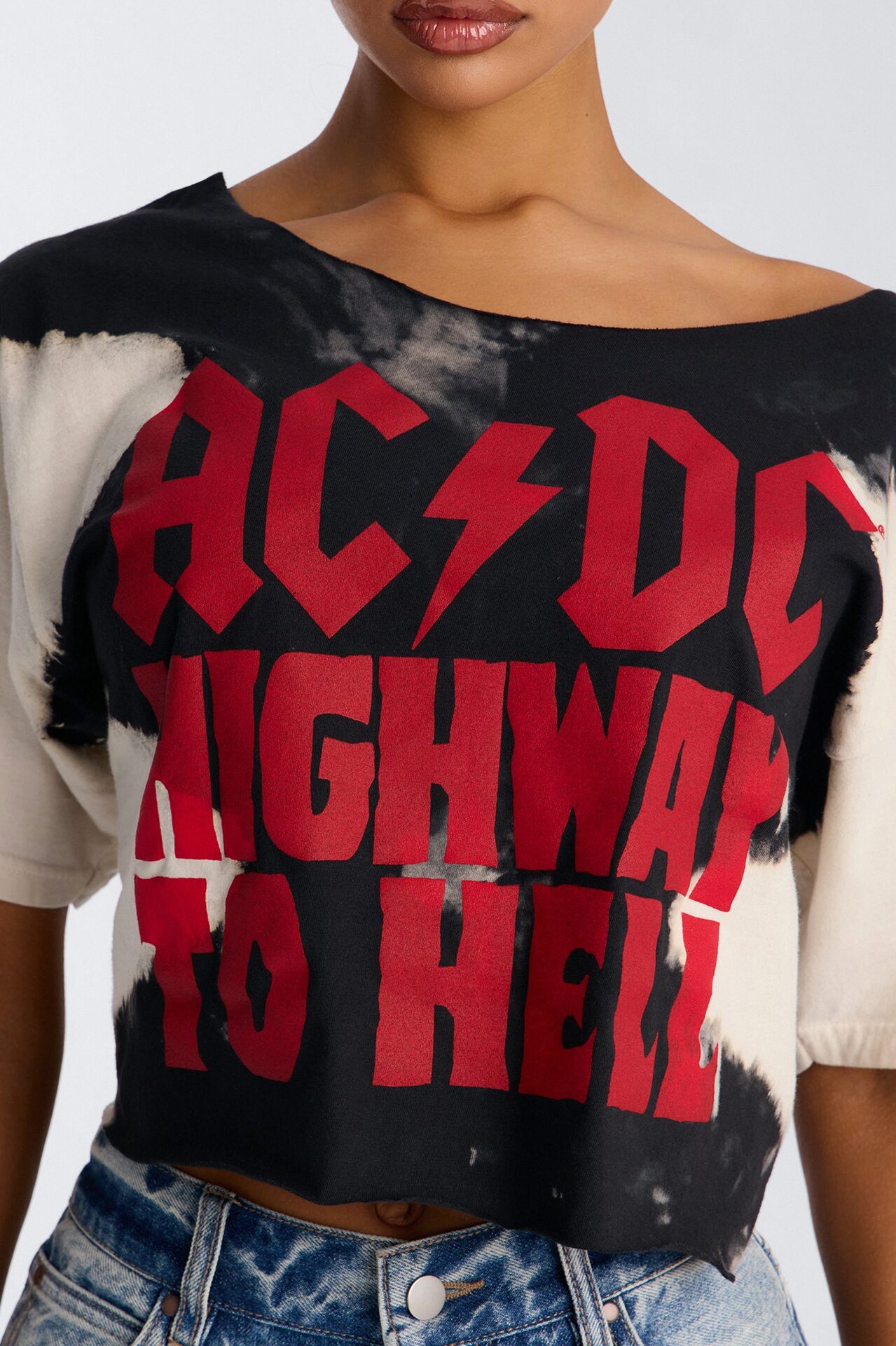 ACDC Bleached Off Shoulder Top - Black/combo