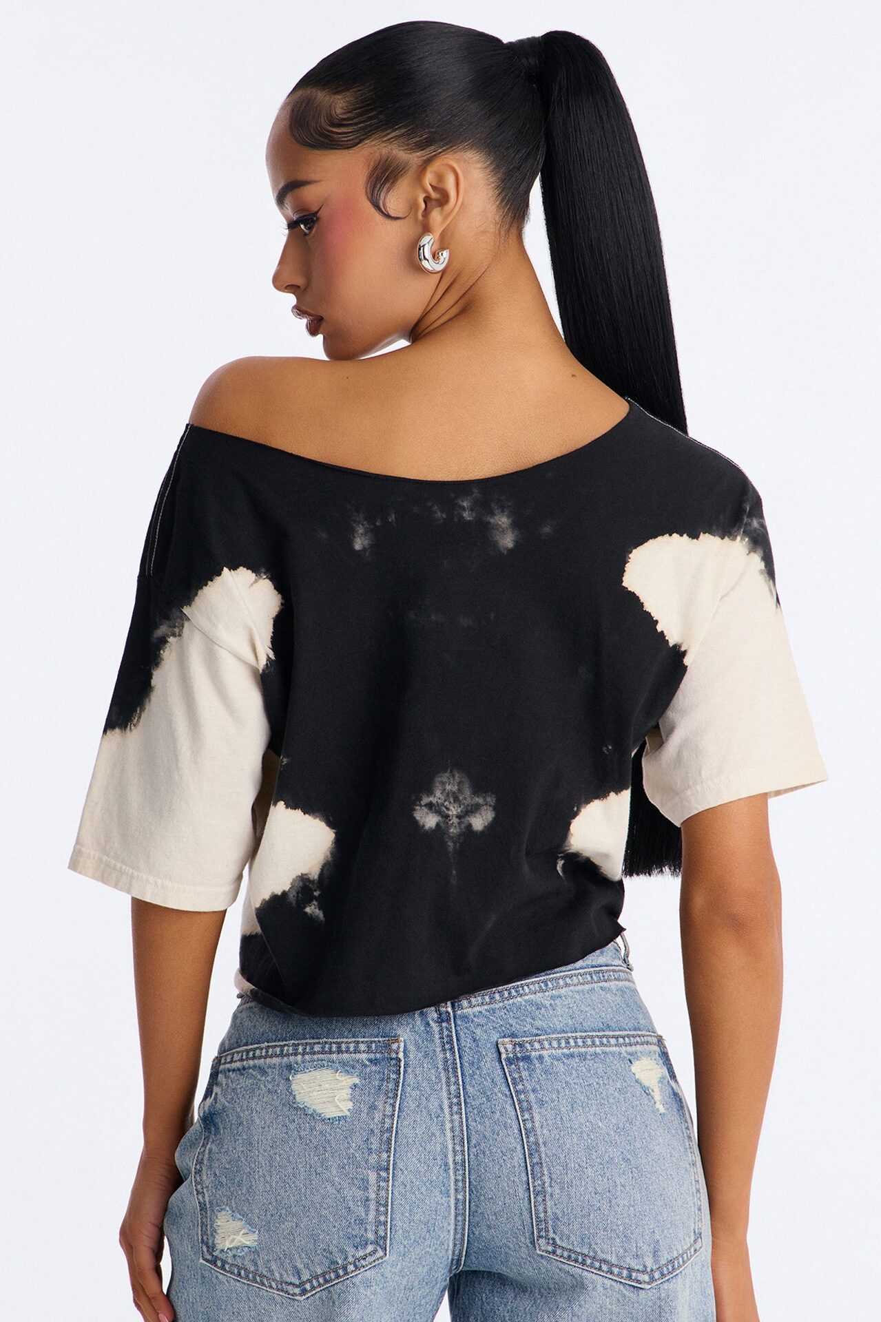 ACDC Bleached Off Shoulder Top - Black/combo