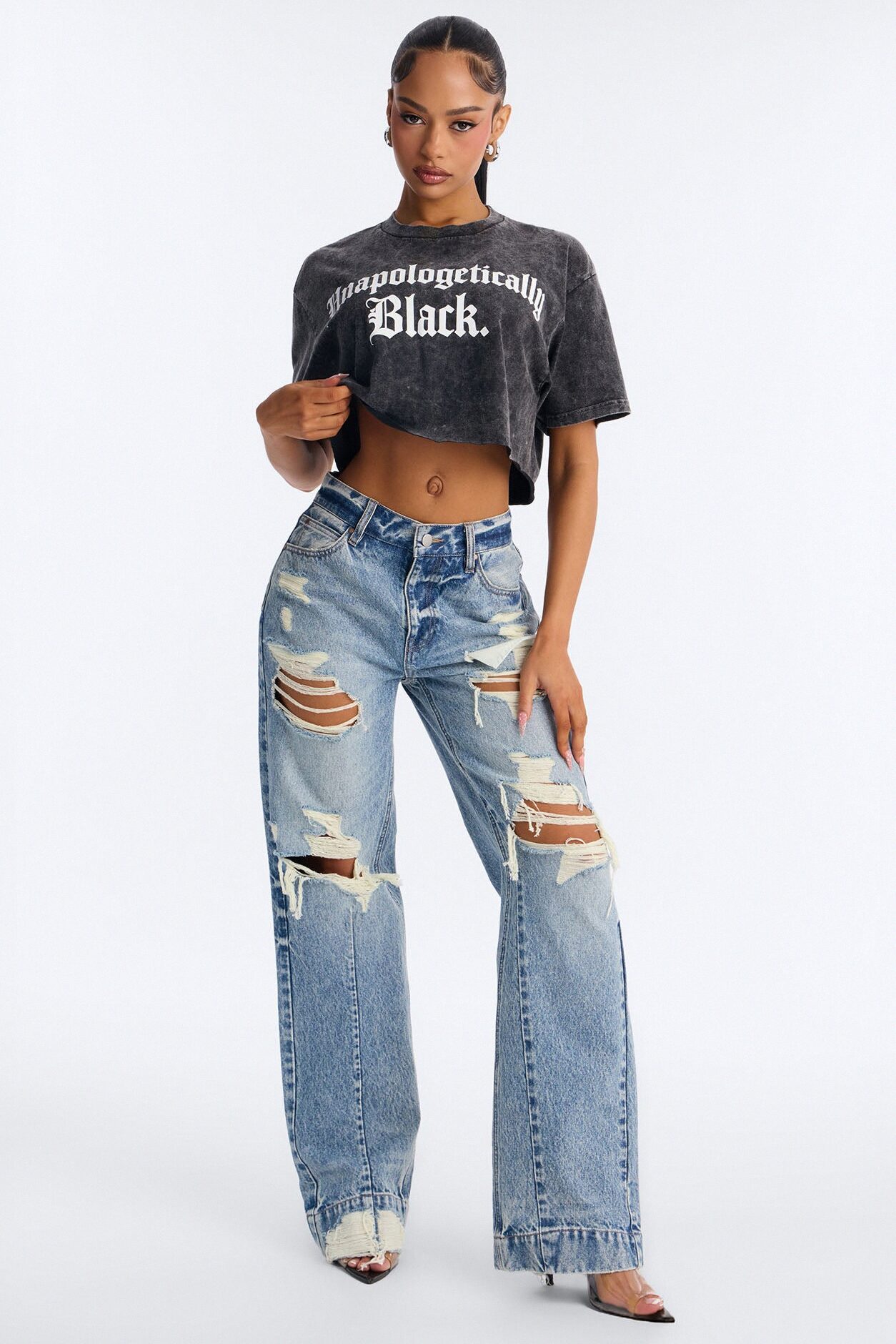Unapologetically Black Cropped Washed Tee - Black