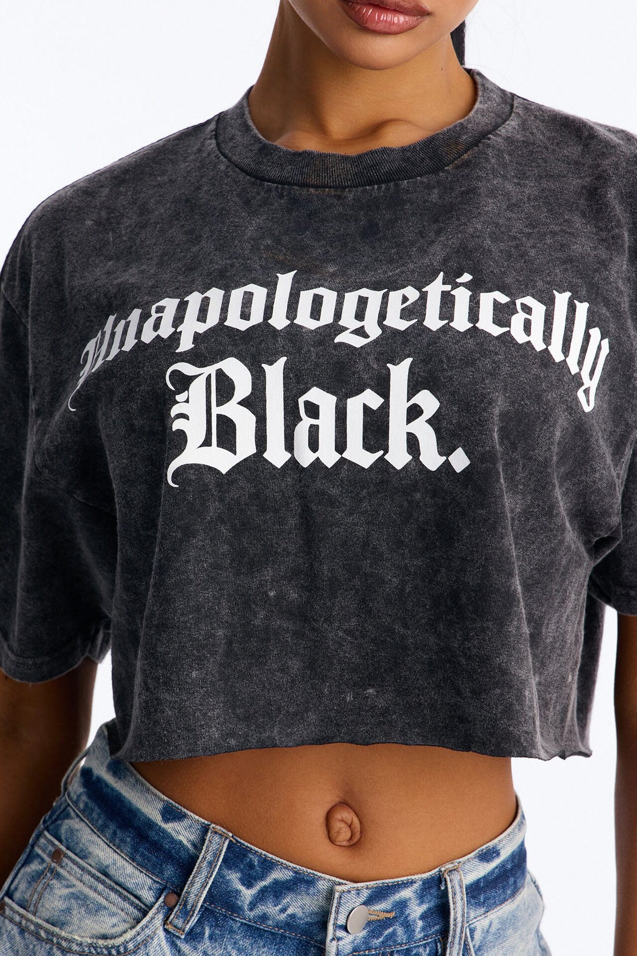 Unapologetically Black Cropped Washed Tee - Black