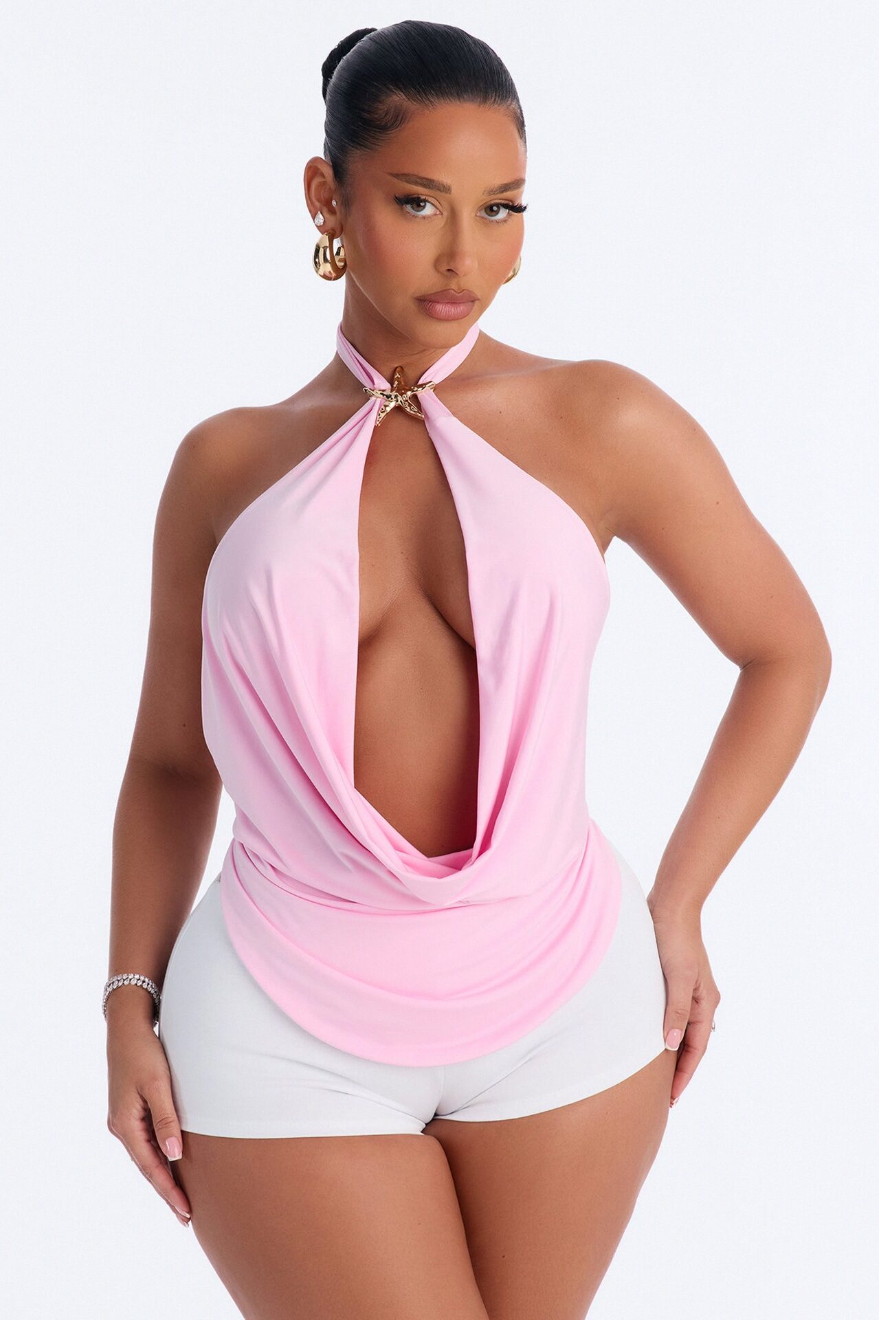 Starfish Sands Backless Cowl Halter Top - Pink