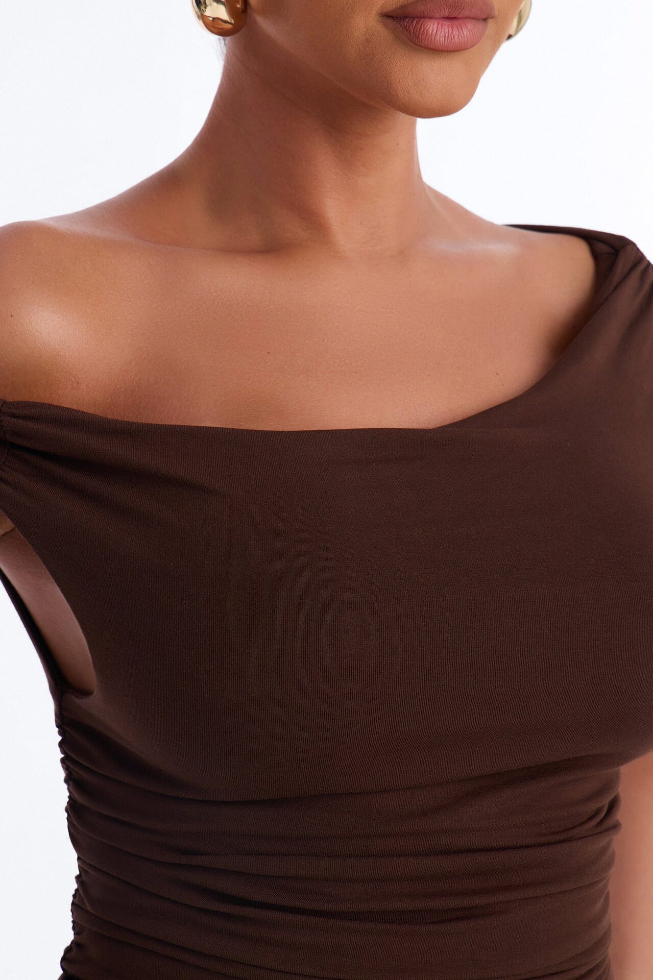 Kylie Off Shoulder Bodysuit - Brown