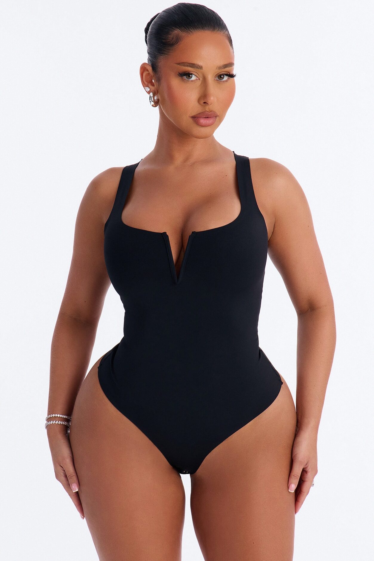 Lania V-Wire Sleeveless Bodysuit - Black
