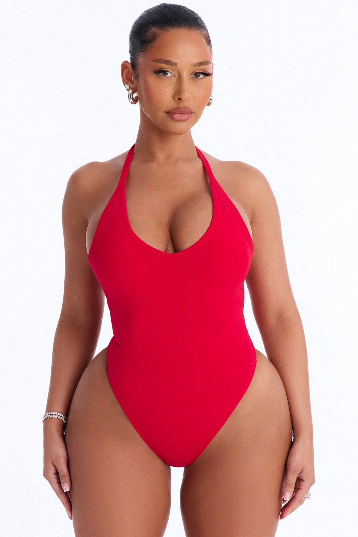 Nora Double Lined Halter Bodysuit - Red