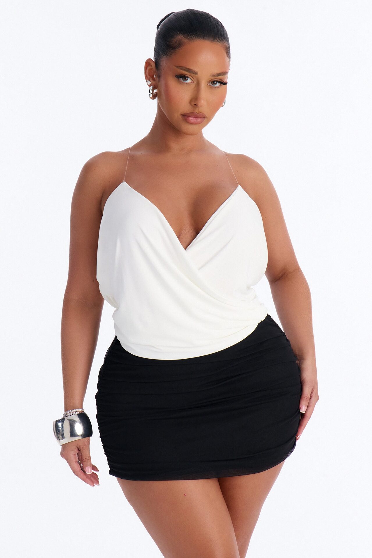 Janet Draped Invisible Strap Tank Top - White