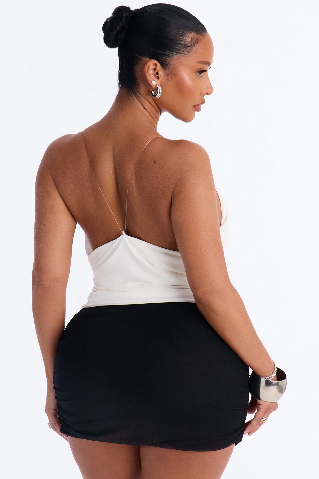 Janet Draped Invisible Strap Tank Top - White