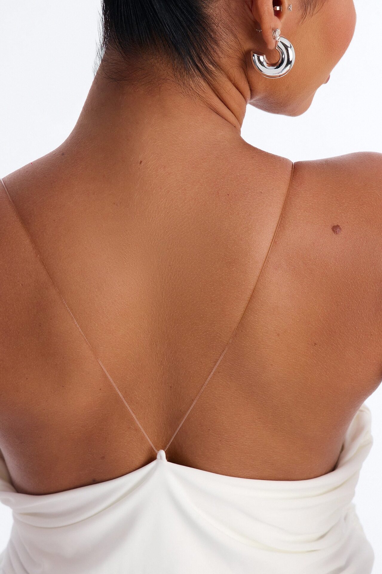 Janet Draped Invisible Strap Tank Top - White
