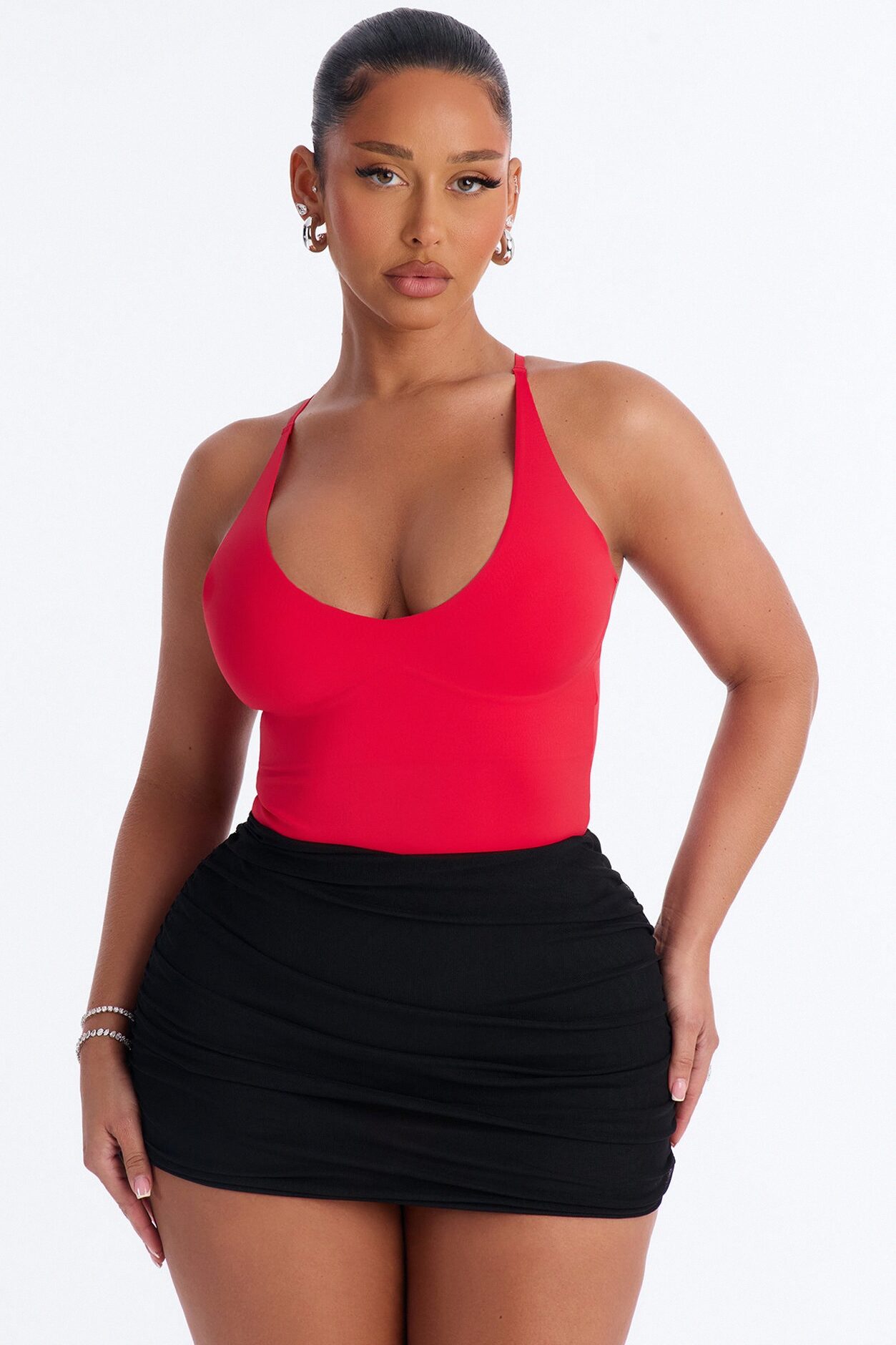 Dani Scoop Neck Seamless Bodysuit - Red