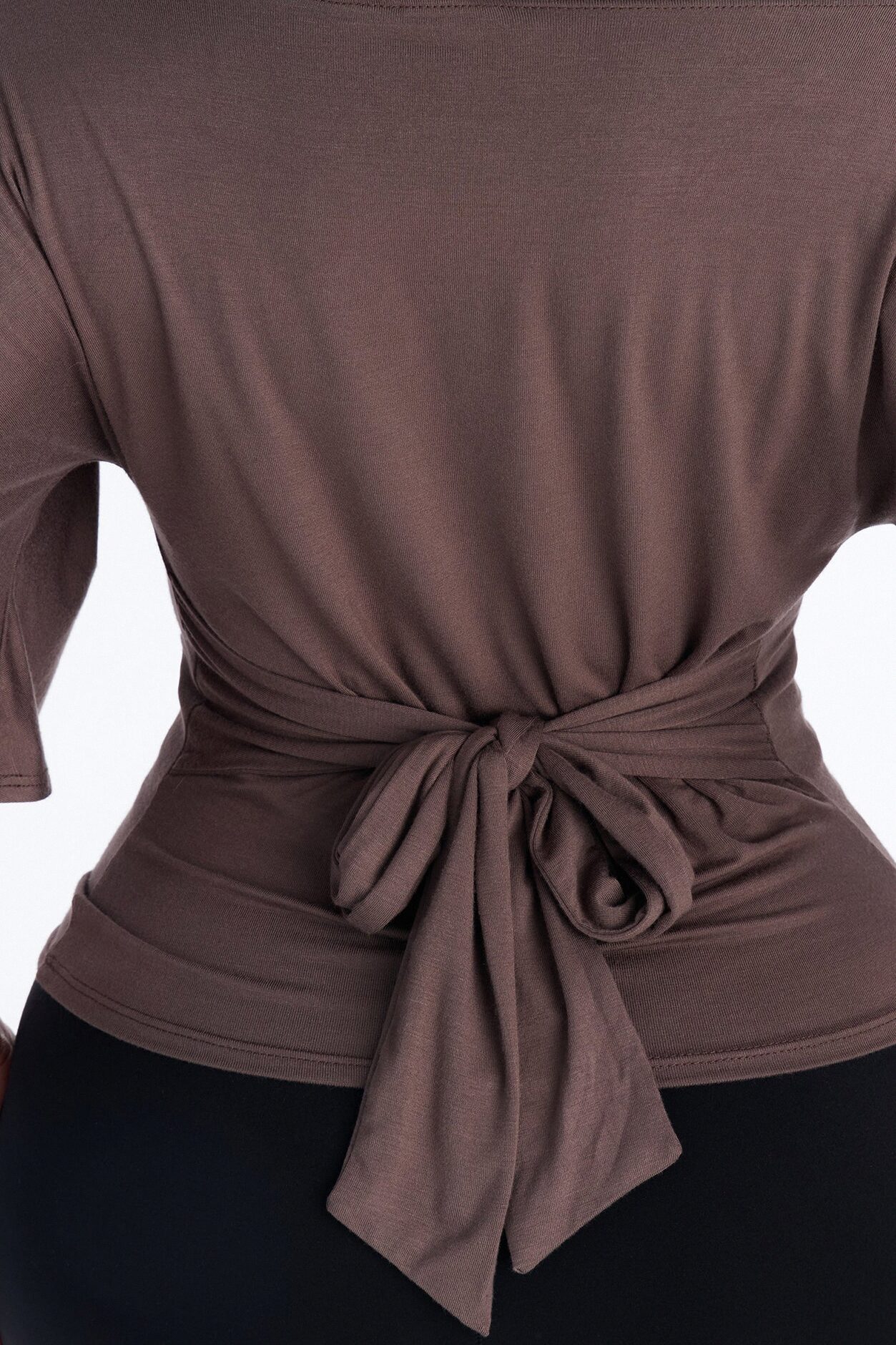 Nicolette Tie Waist Short Sleeve Top - Mocha