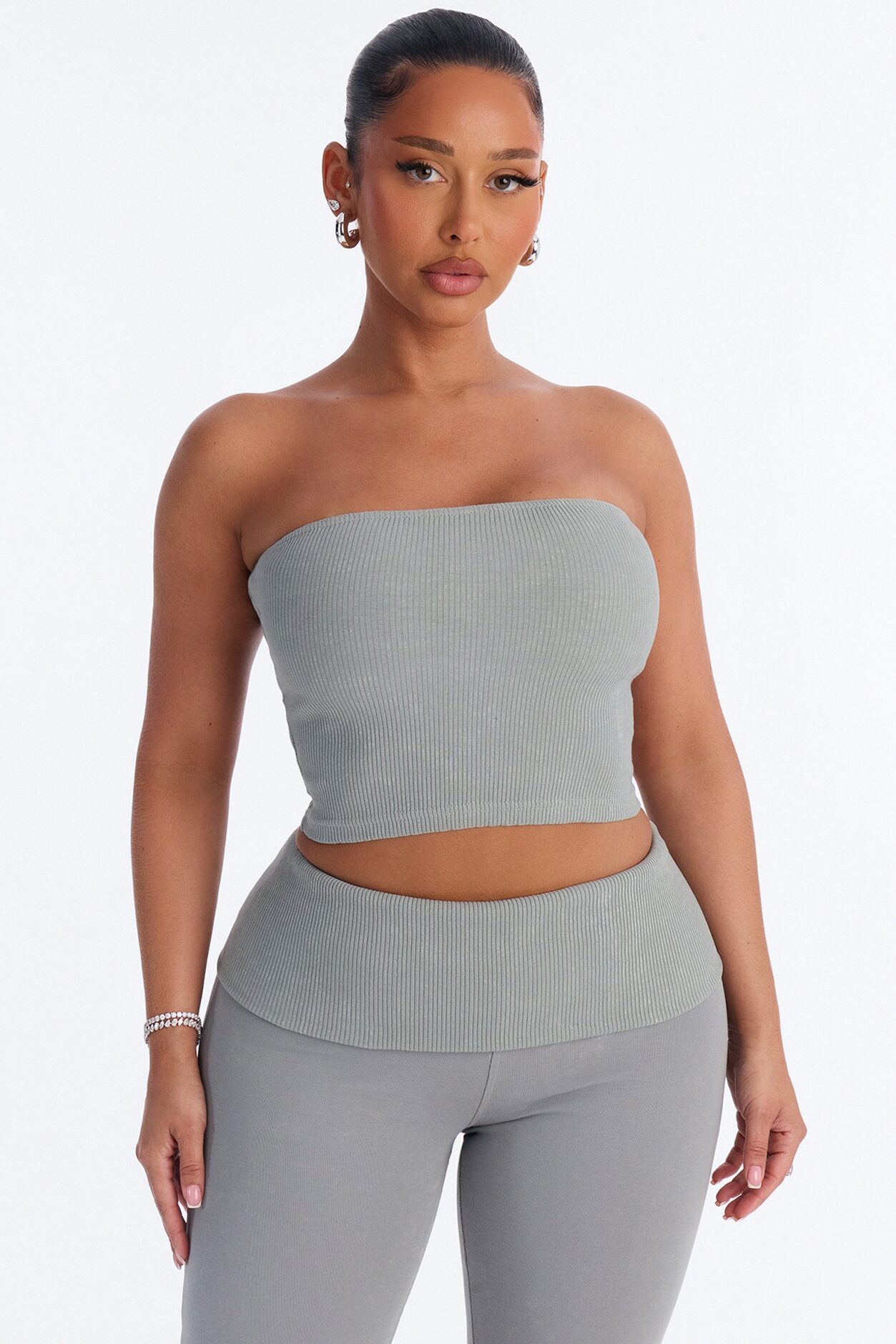 Reanna Strapless Ribbed Capri Set - Sage