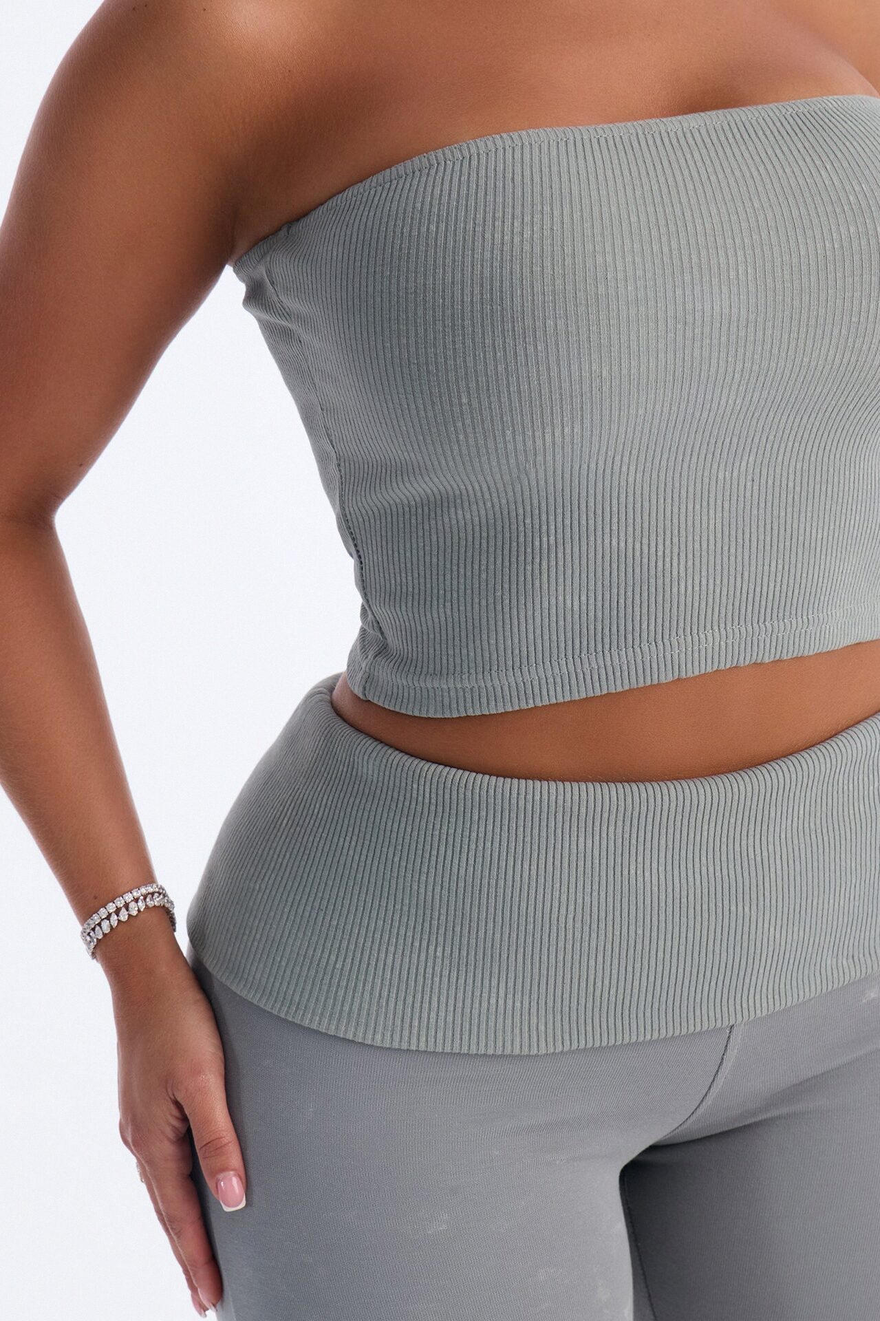 Reanna Strapless Ribbed Capri Set - Sage
