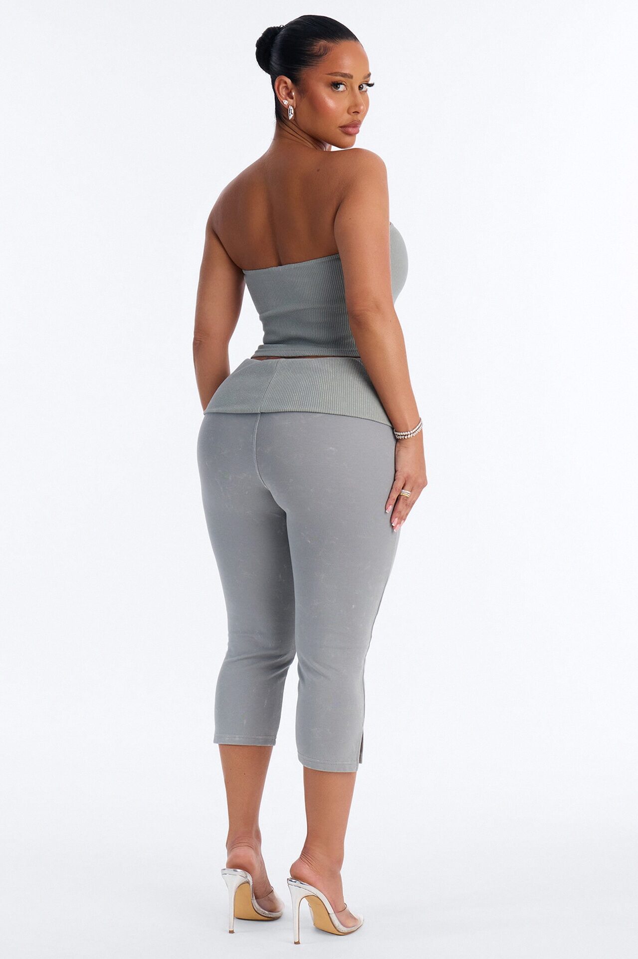 Reanna Strapless Ribbed Capri Set - Sage