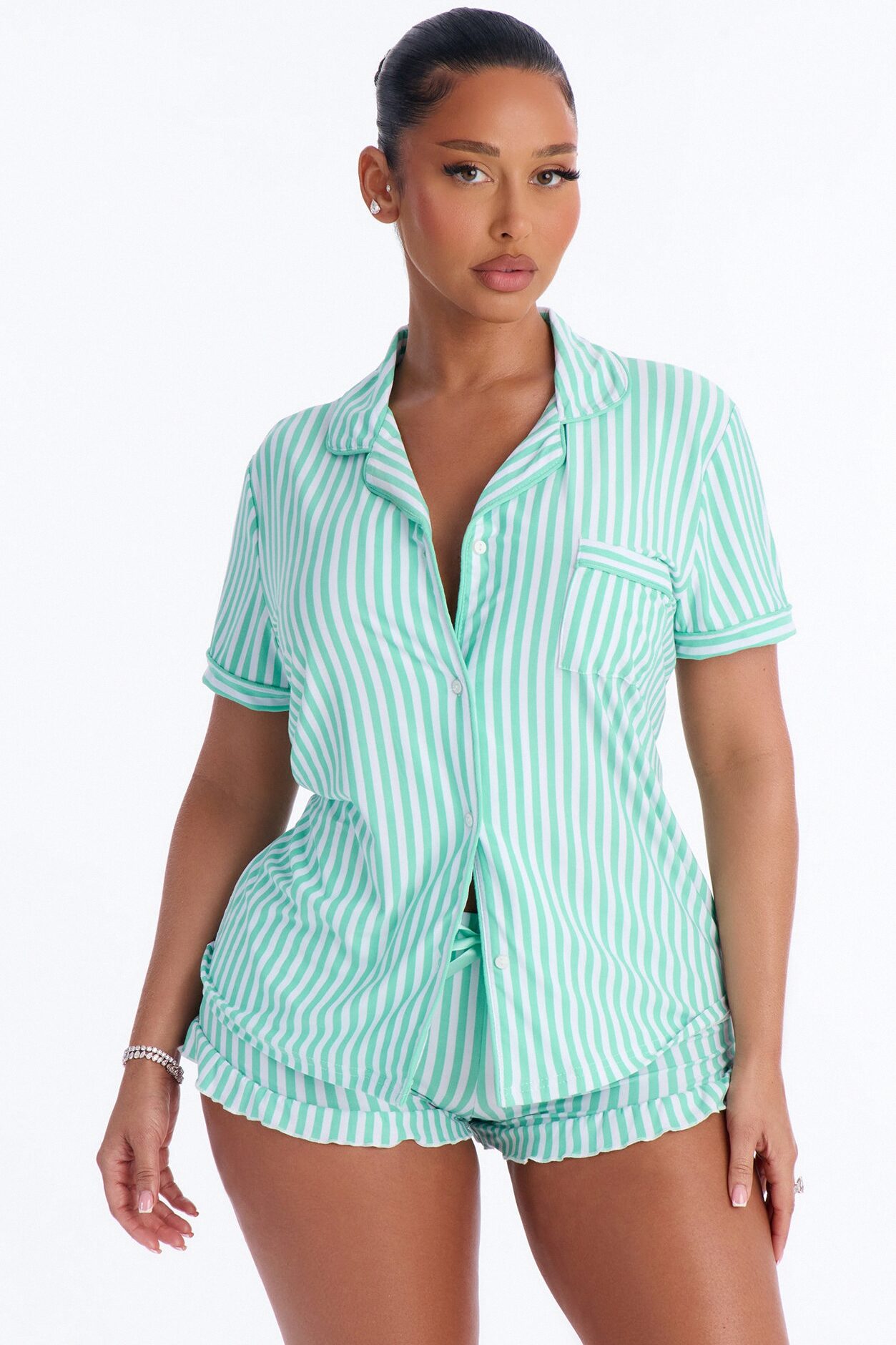 Getting My Beauty Rest 2pc Ruffle PJ Short Set - Green/combo