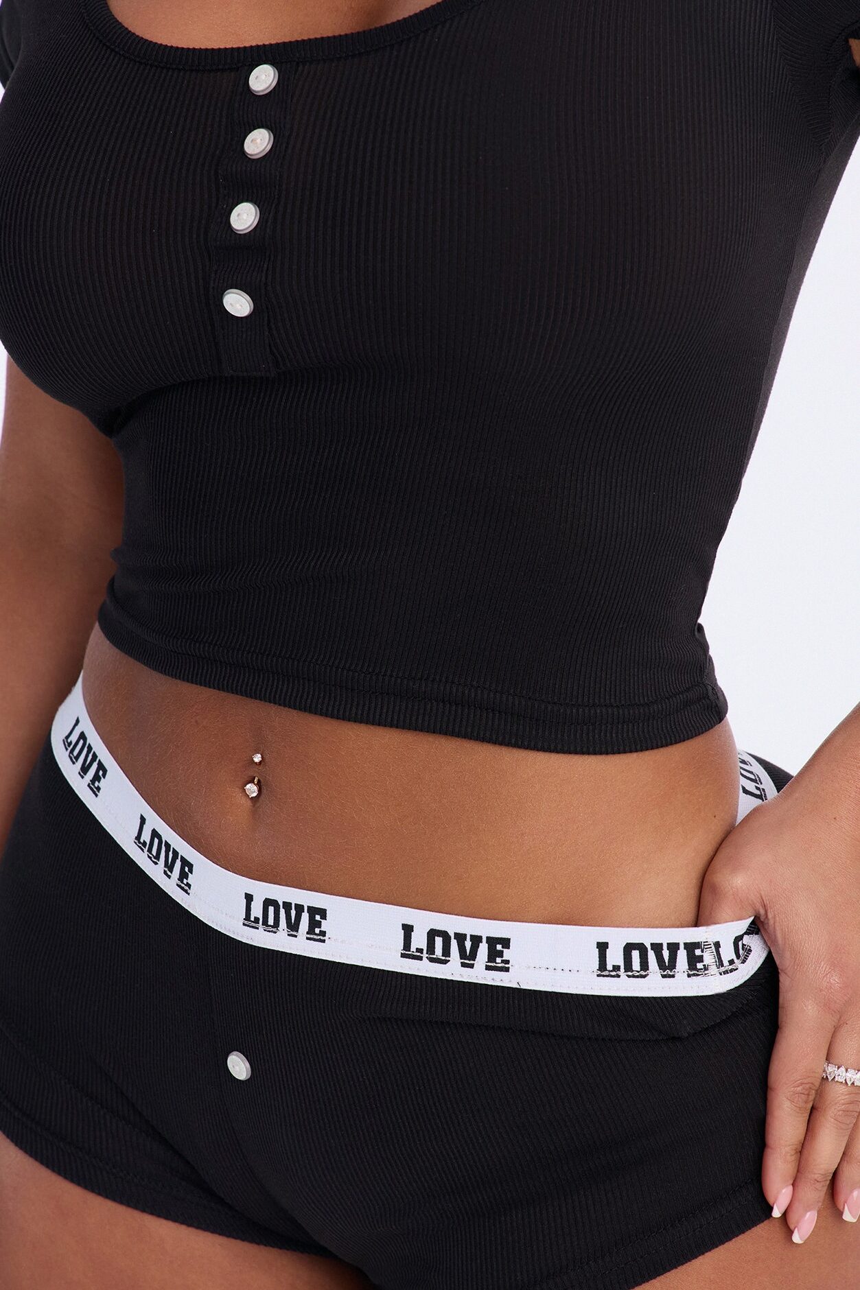 Quite Comfort Ribbed PJ Short Set - Black