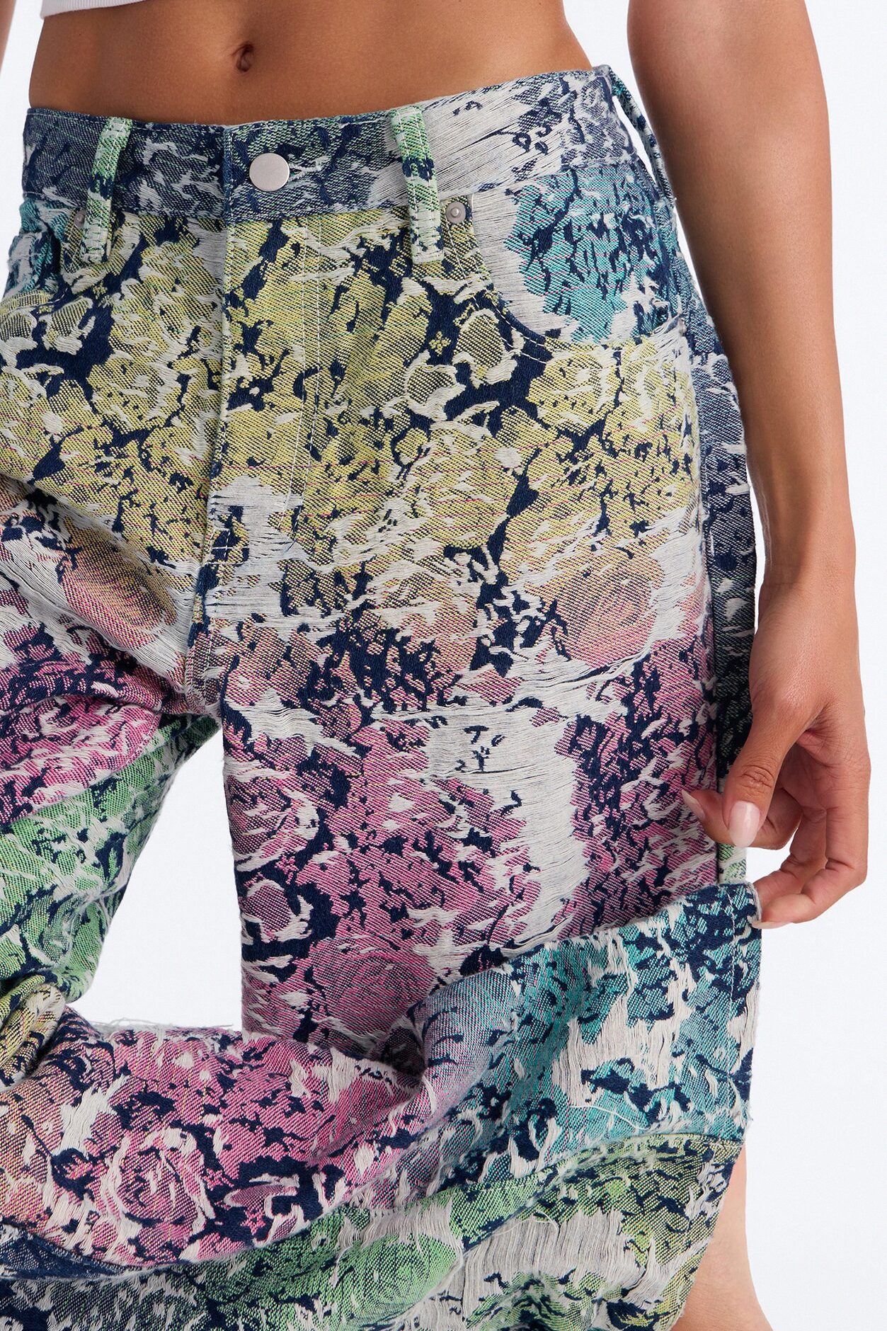 Over The Rainbow Floral Jacquard Straight Leg Jeans - Multi Color