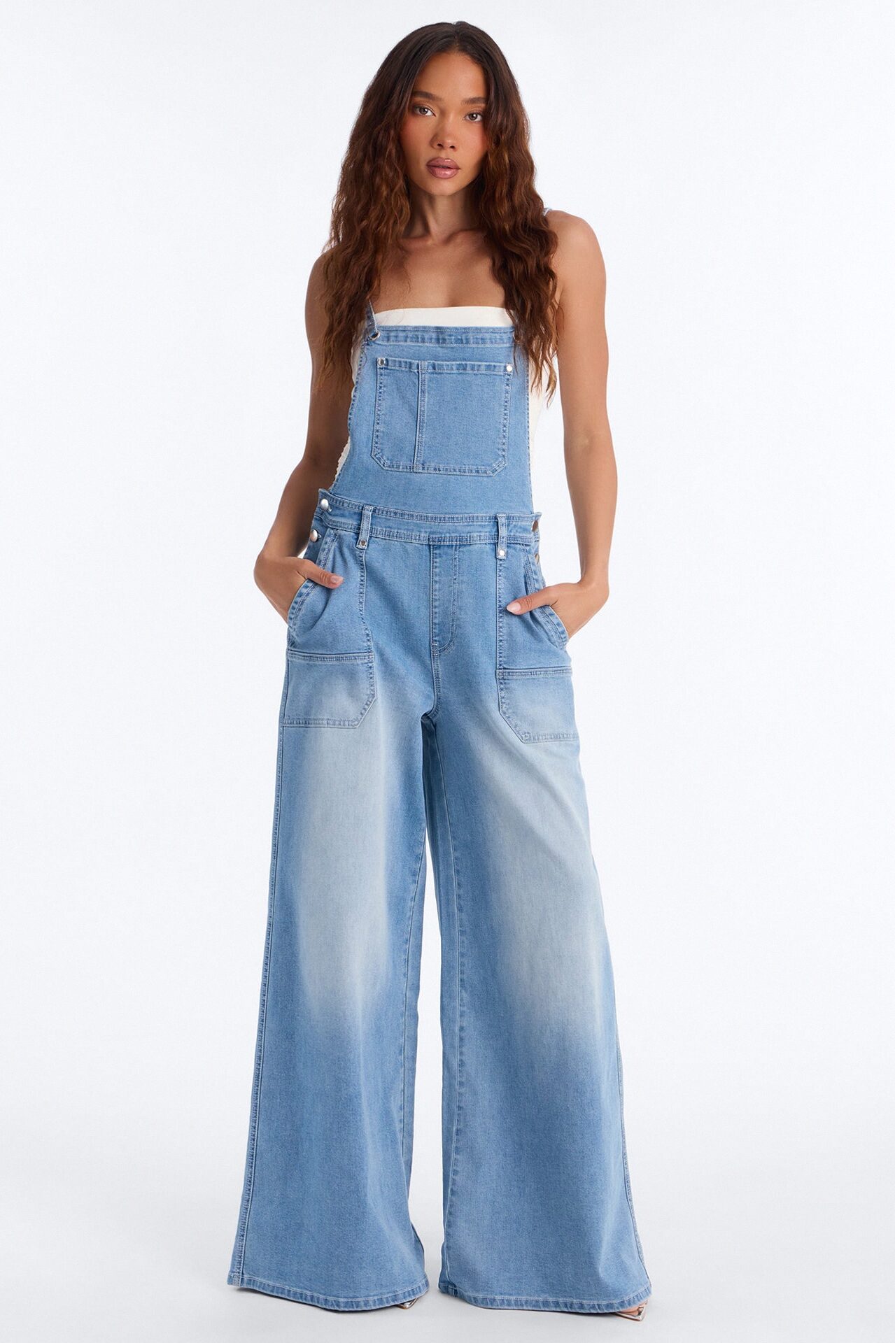Summer Abroad Linen Blend Denim Overalls - Light Wash