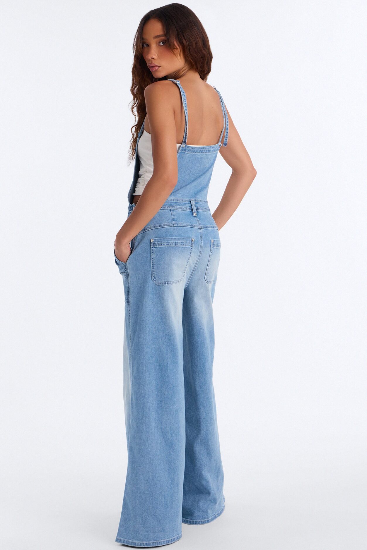 Summer Abroad Linen Blend Denim Overalls - Light Wash